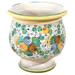 Vintage Italian Hand Painted Majolica Terracotta Pottery Floor Vase 20th C