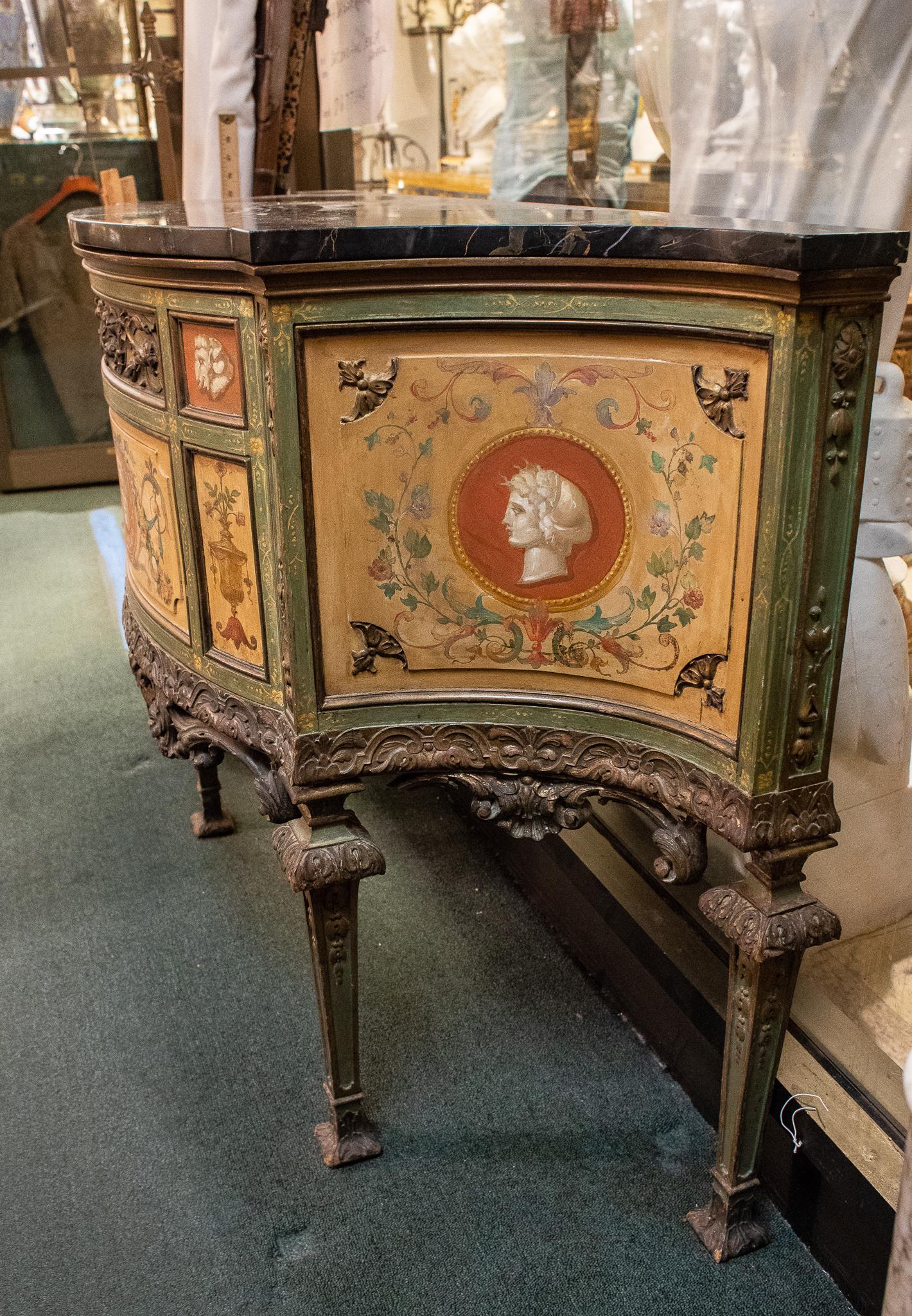 Italian Hand Painted Marble Top Commode 3