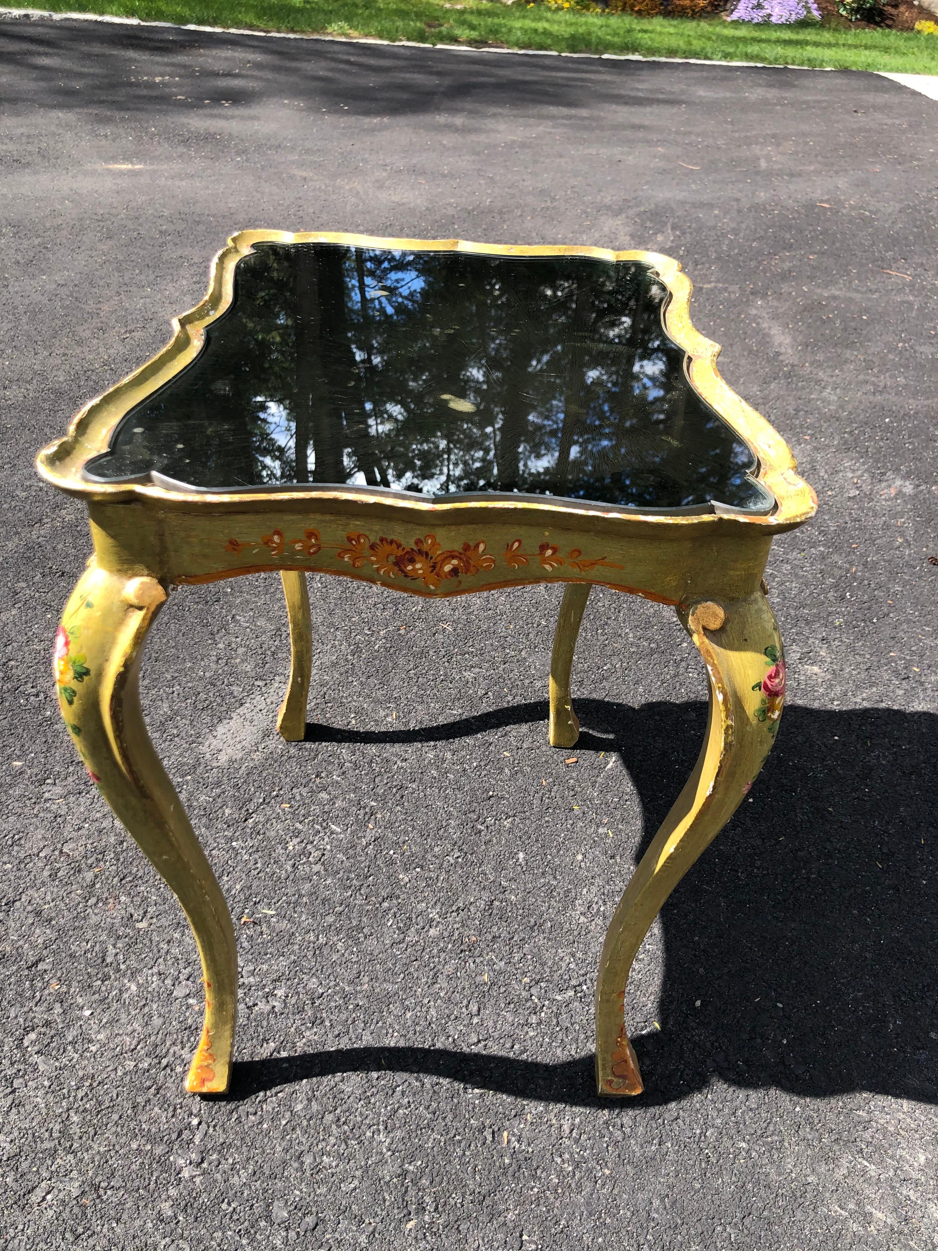 Italian Hand Painted Mirror Top Side Table For Sale 7