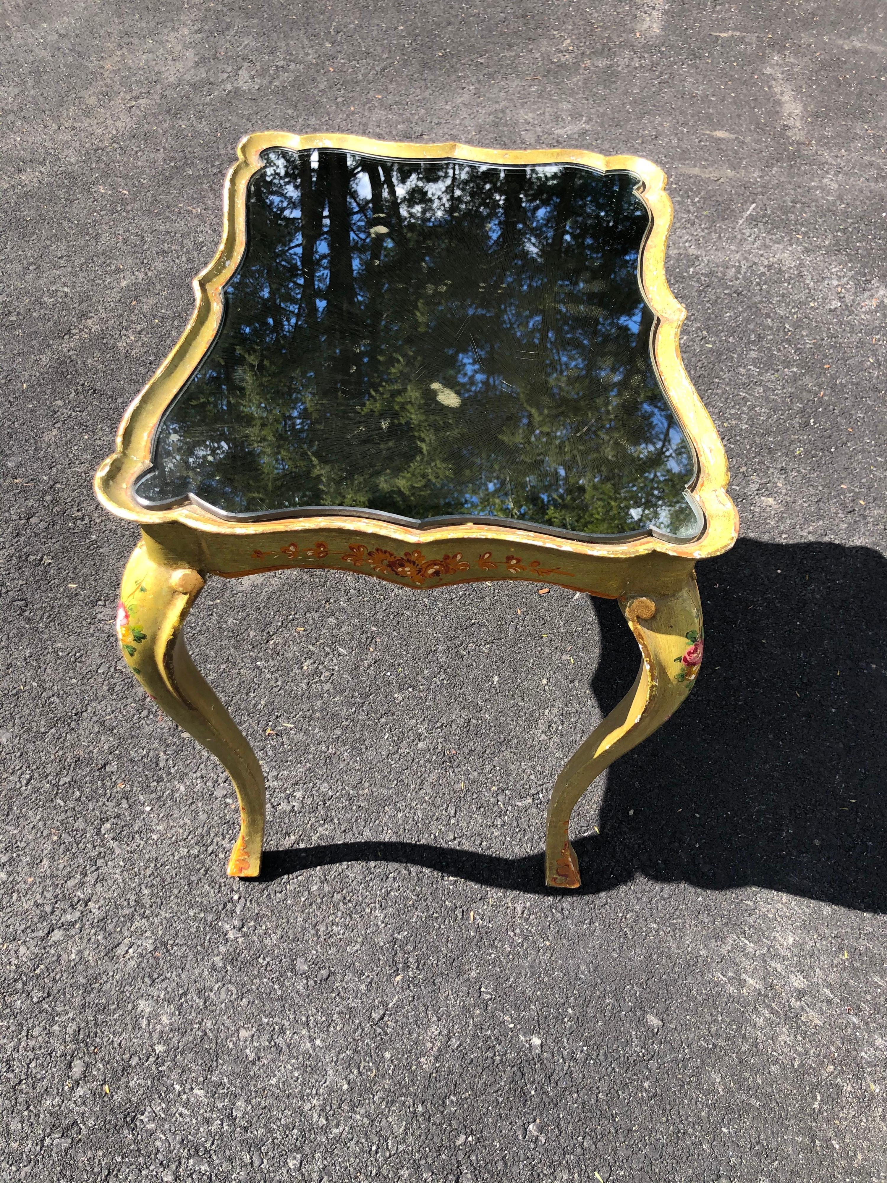 Italian Hand Painted Mirror Top Side Table For Sale 8