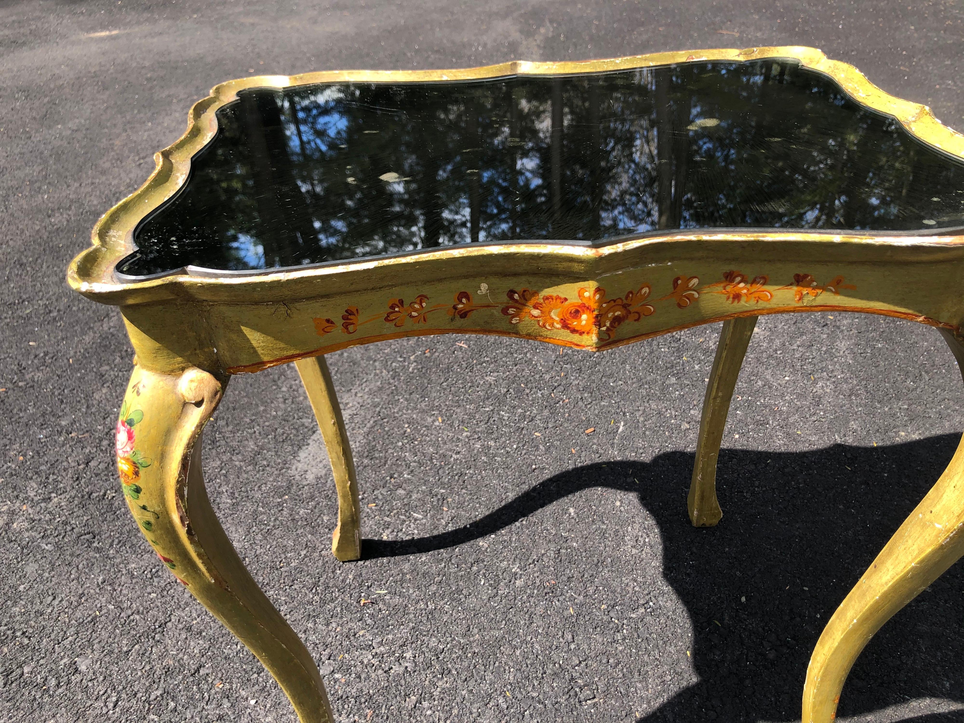 Italian Hand Painted Mirror Top Side Table For Sale 1