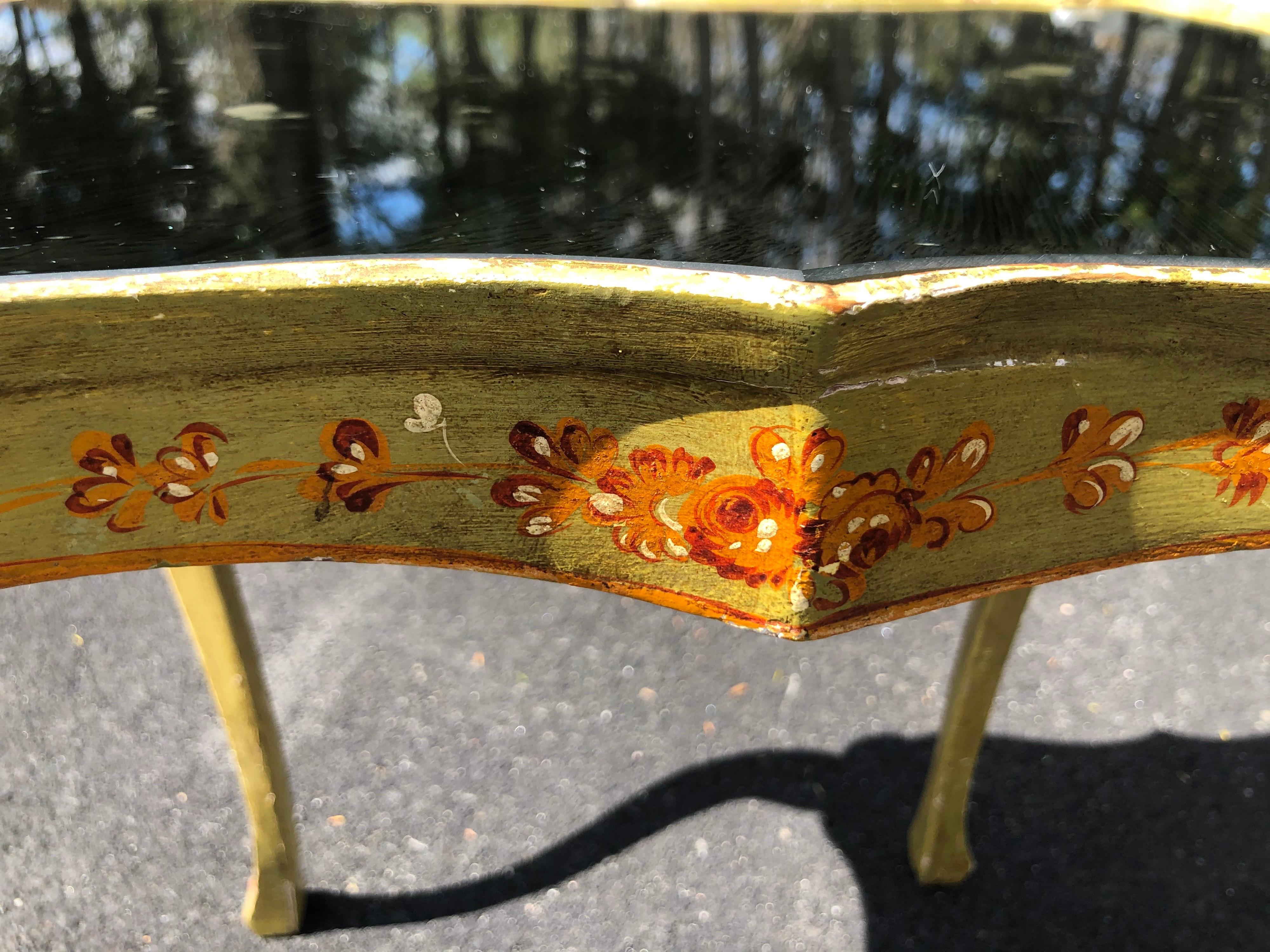 Italian Hand Painted Mirror Top Side Table For Sale 2
