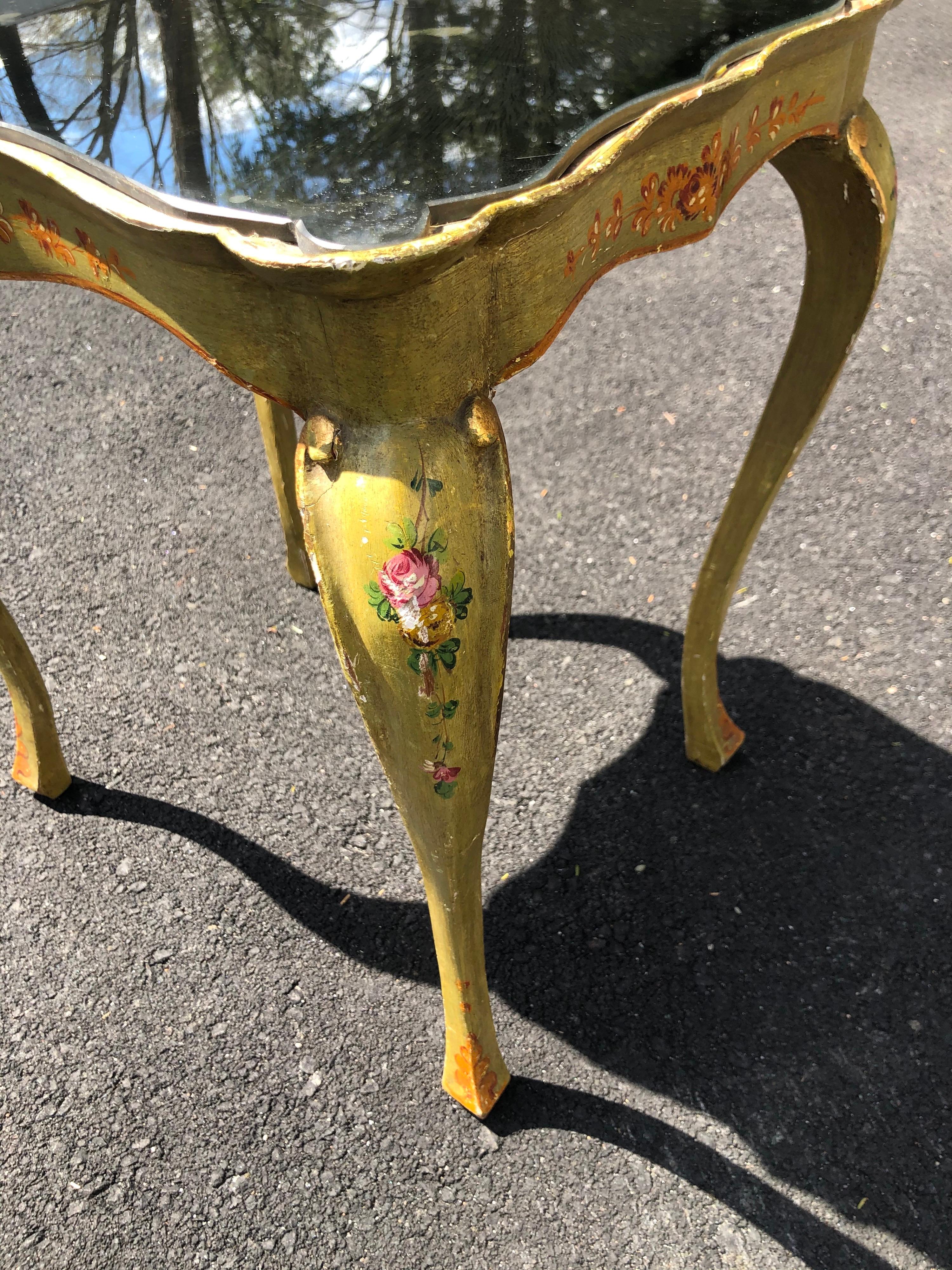 Italian Hand Painted Mirror Top Side Table For Sale 3