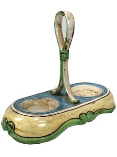 Italian Hand-Painted Oil & Vinegar Ceramic Cestino Vintage Table Decor Set