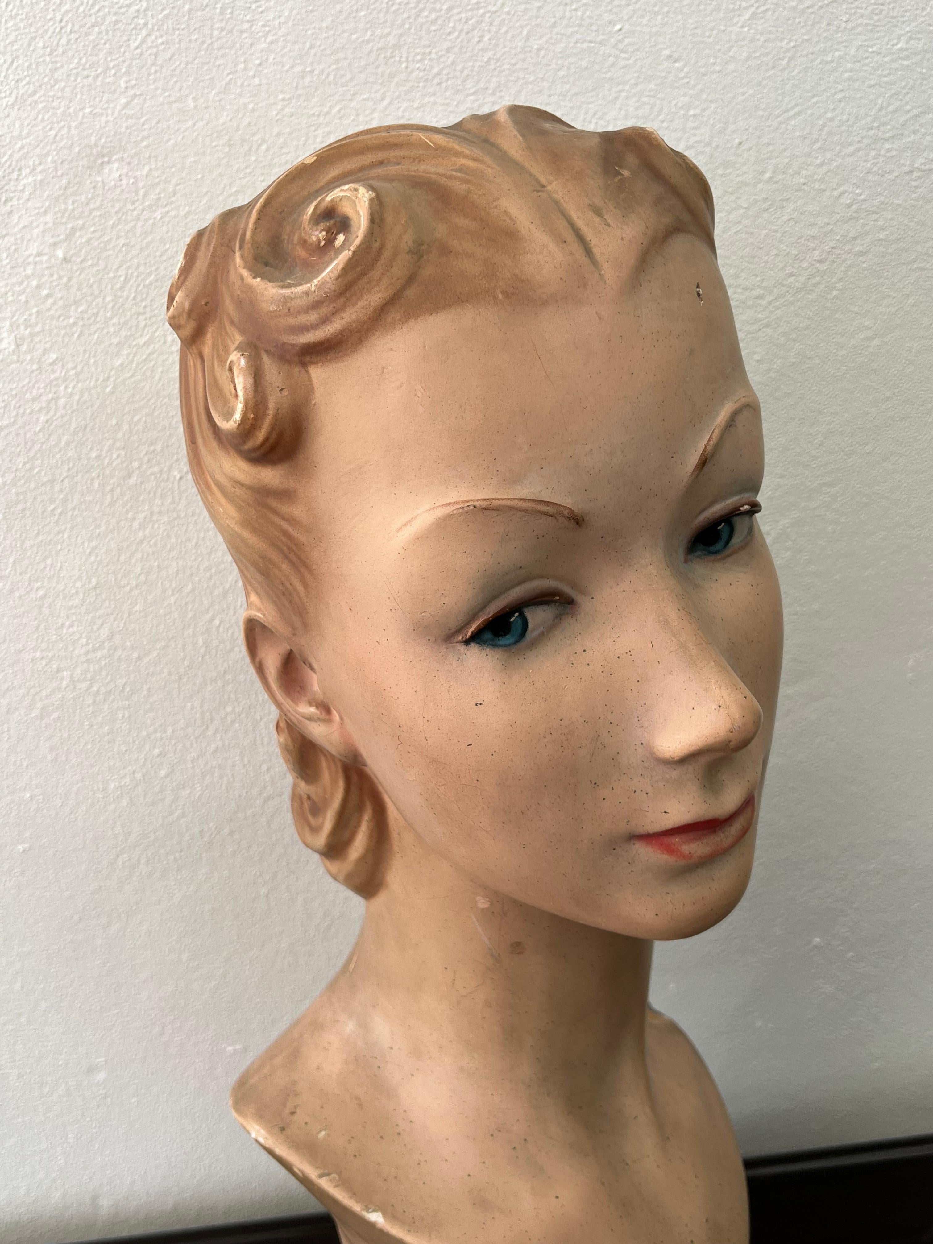 Italian Hand Painted Plaster Mannequin Head, 1920s For Sale 1