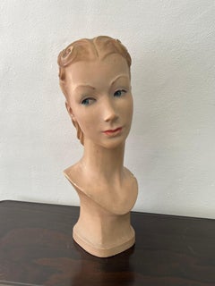Italian Hand Painted Plaster Mannequin Head, 1920s