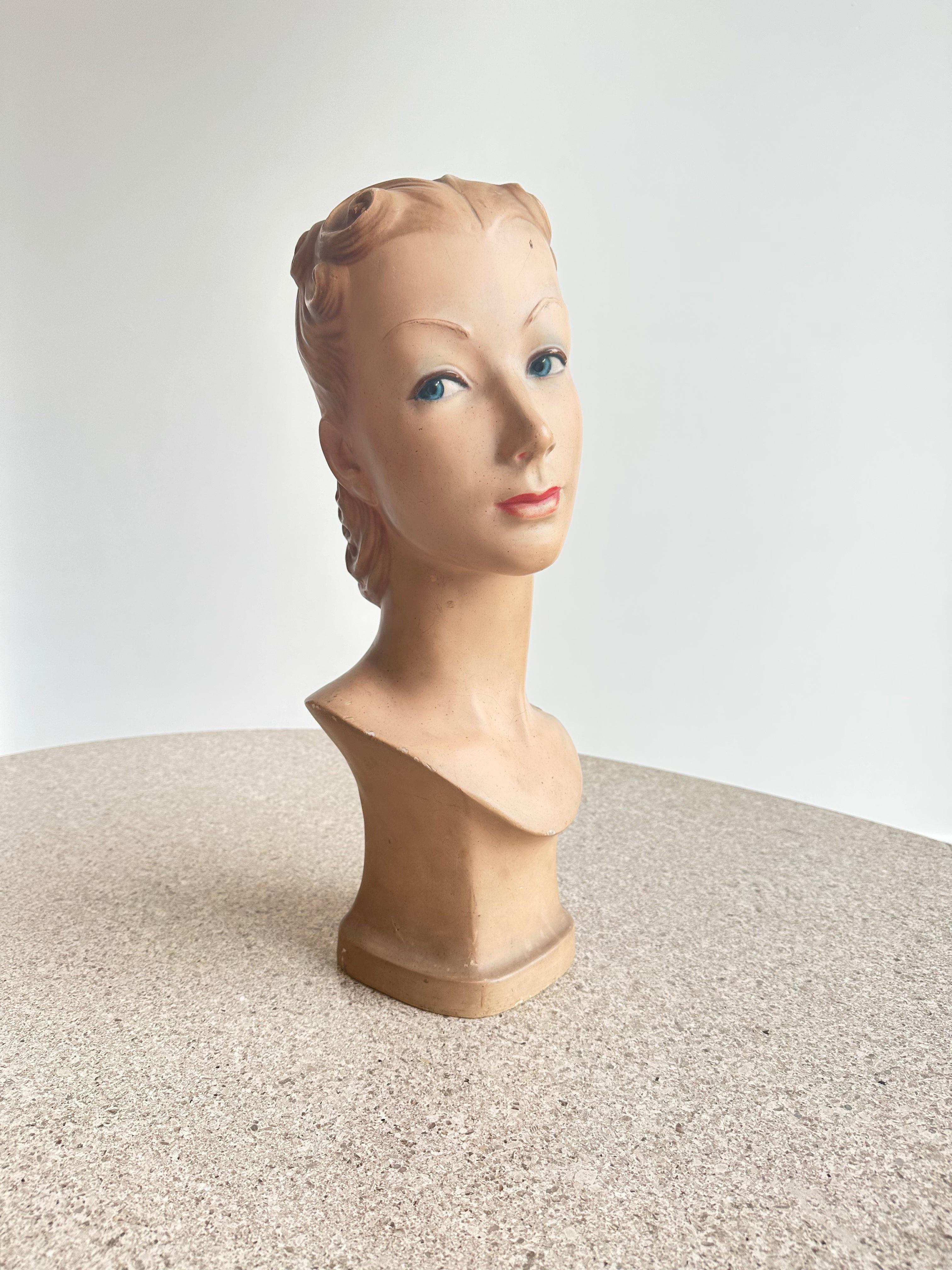 Cabeza de maniquí italiana única de escayola pintada a mano años 20.
  