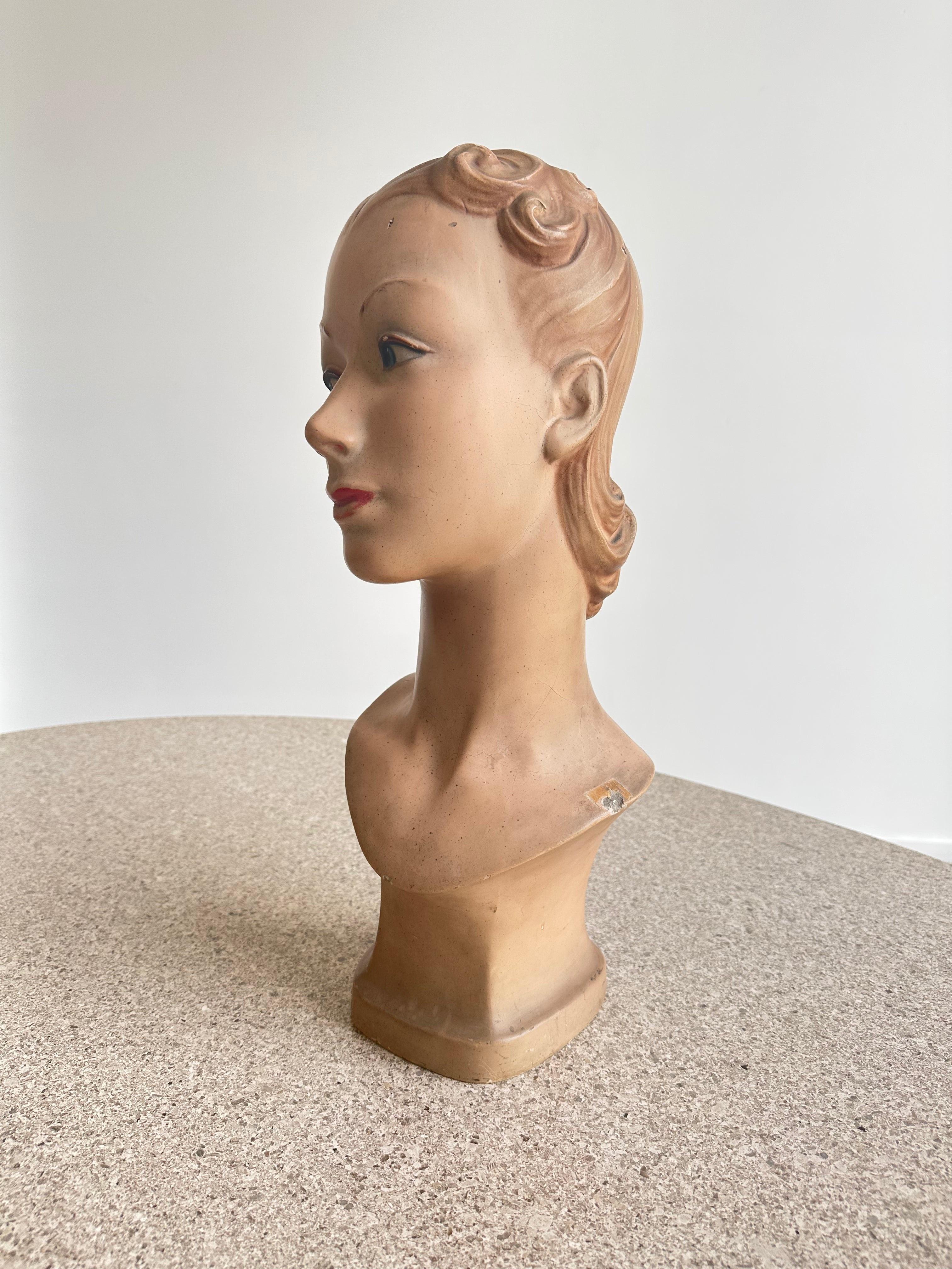 Cabeza de maniquí italiana de escayola pintada a mano, años 20 Art Decó en venta