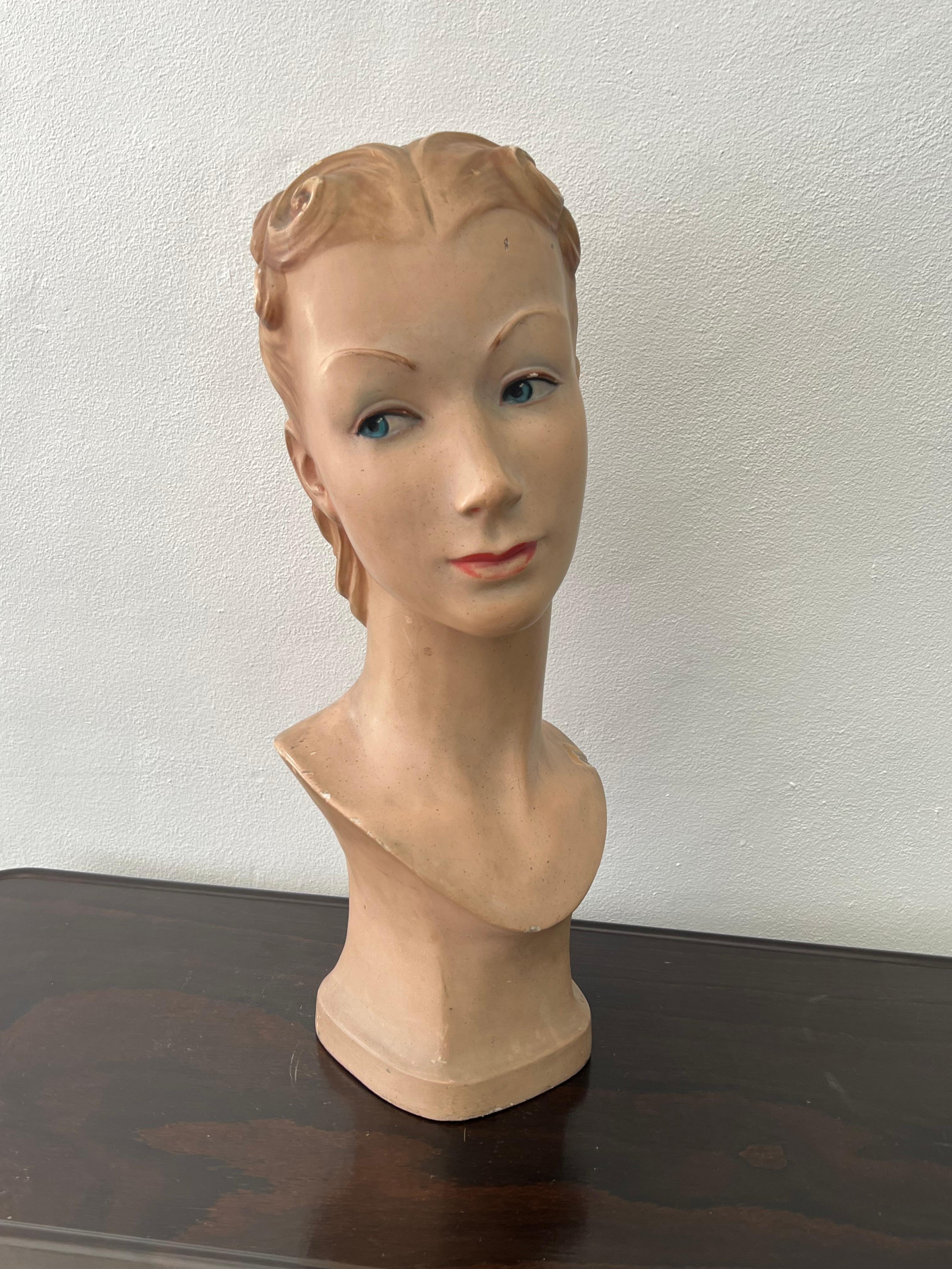Early 20th Century Italian Hand Painted Plaster Mannequin Head, 1920s For Sale