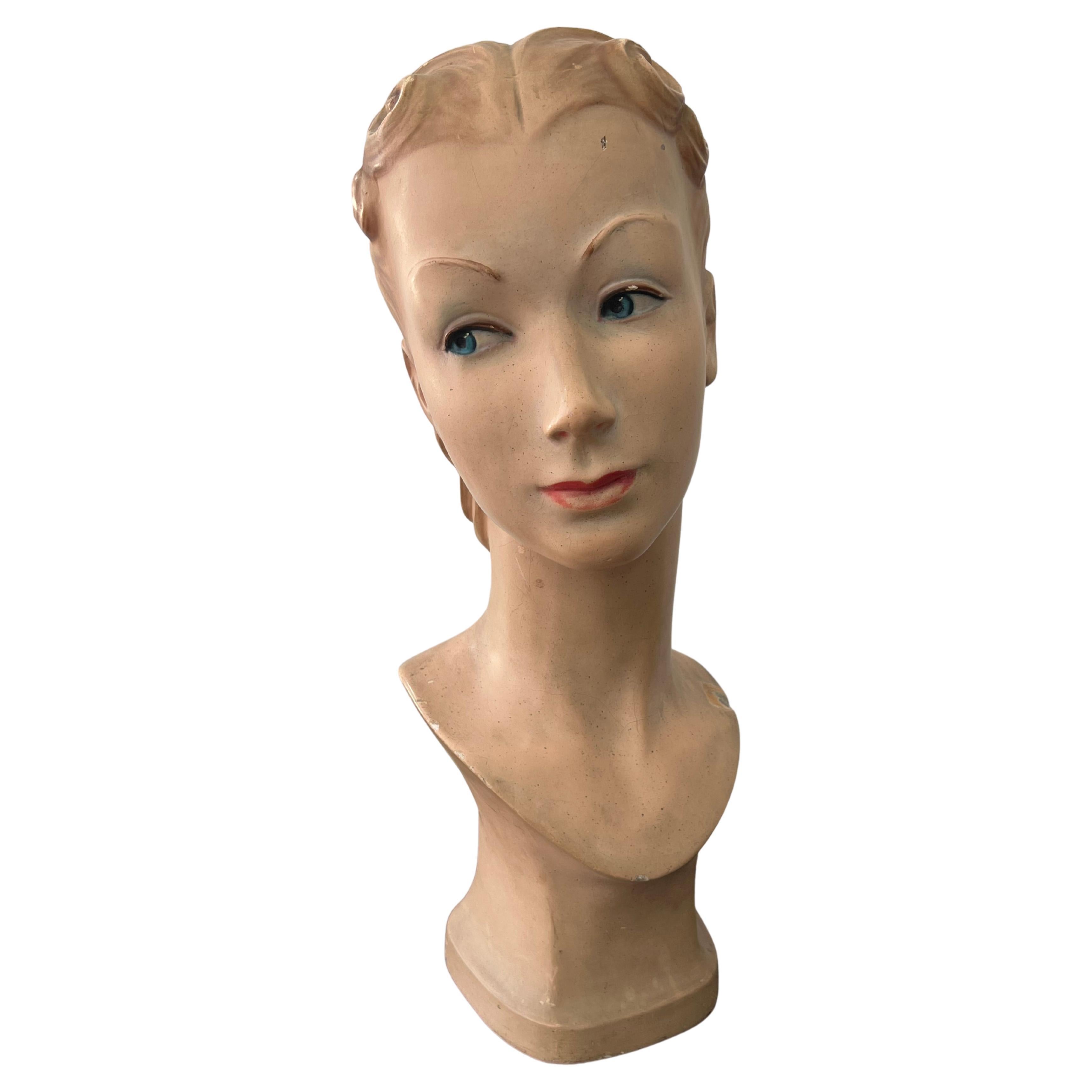 Italian Hand Painted Plaster Mannequin Head, 1920s For Sale