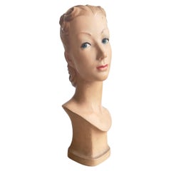 Tête de mannequin italienne en plâtre peinte à la main, années 1920