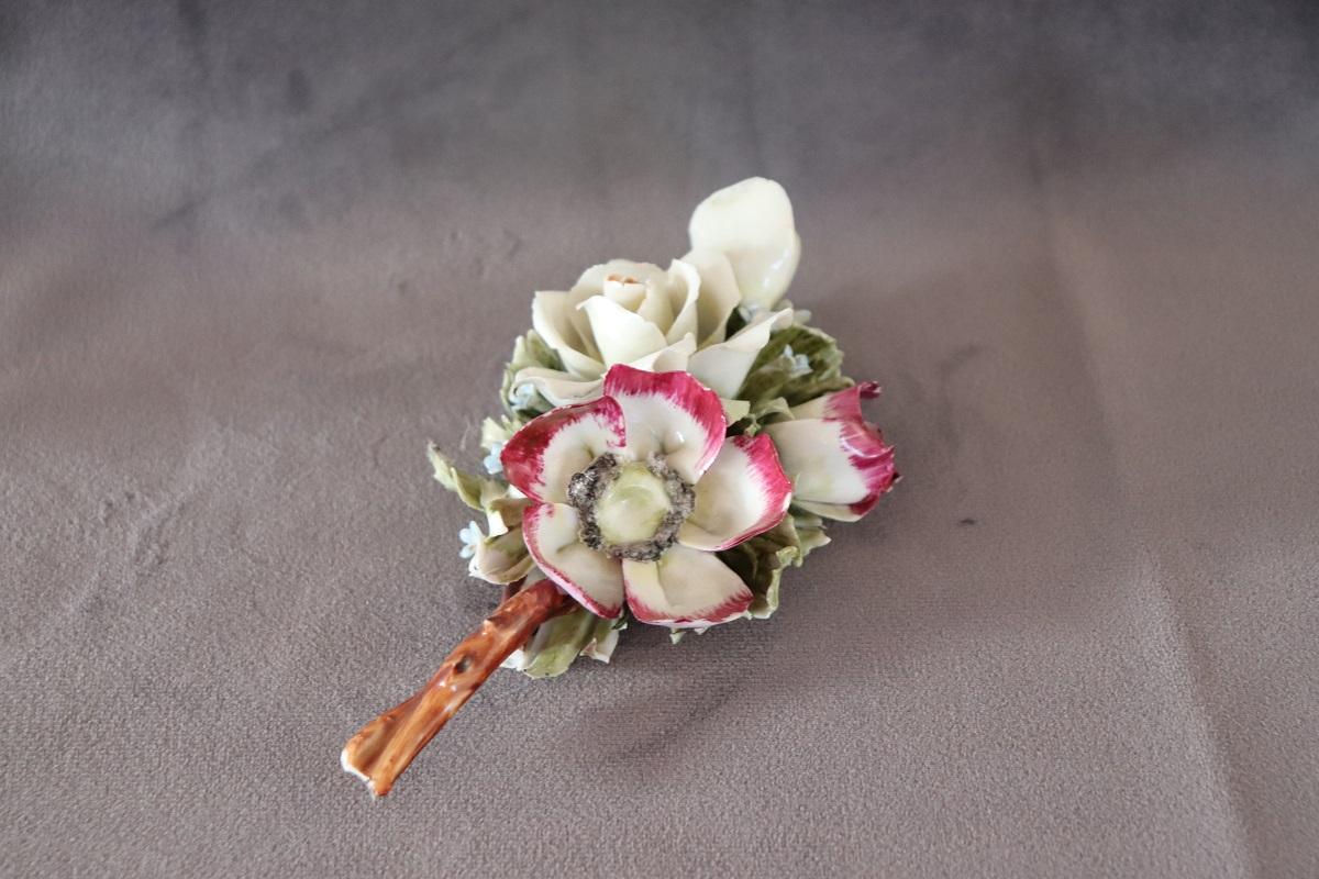 Hand-Painted Italian Hand Painted Porcelain Branch of Flowers by Capodimonte