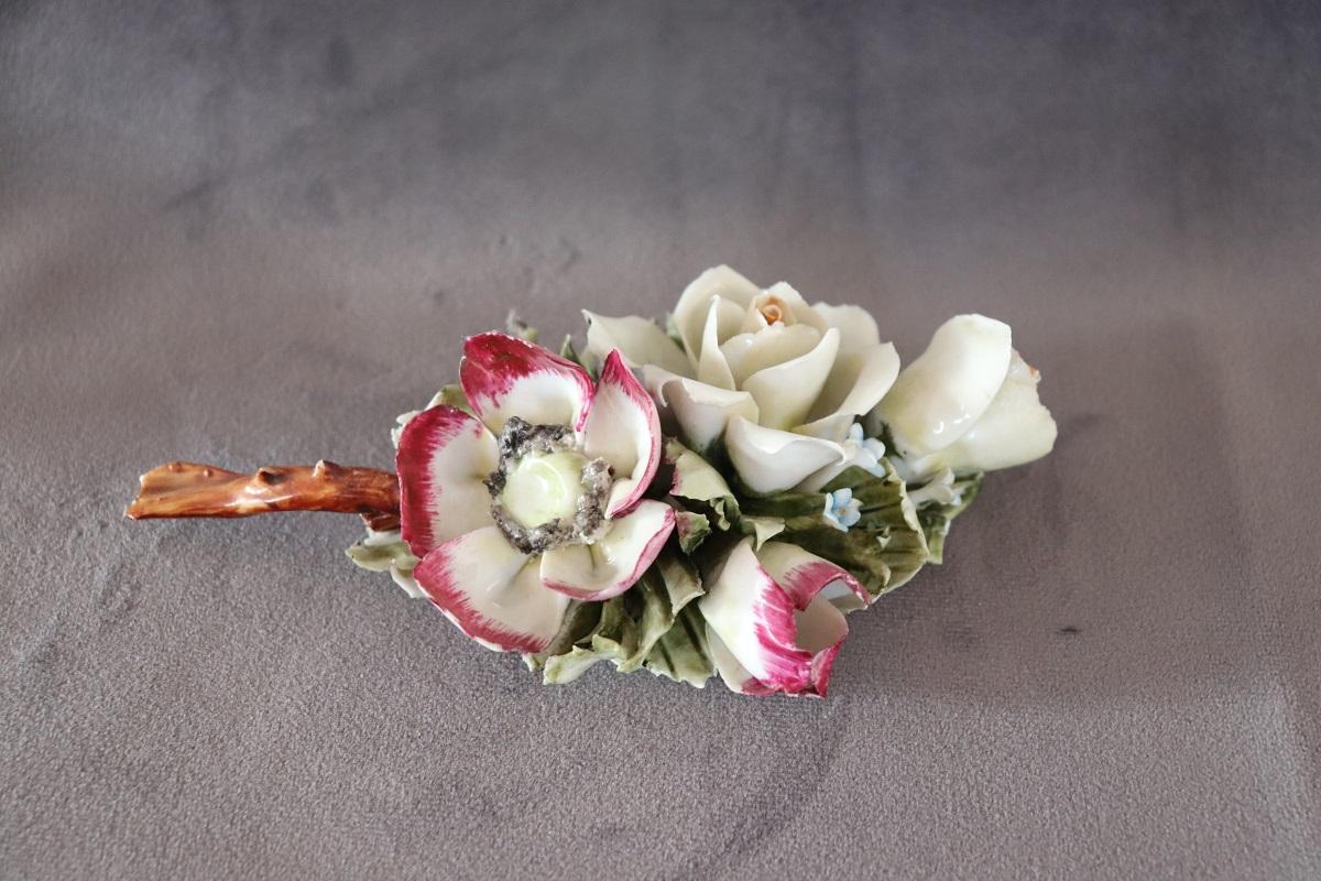 Italian Hand Painted Porcelain Branch of Flowers by Capodimonte In Good Condition In Casale Monferrato, IT