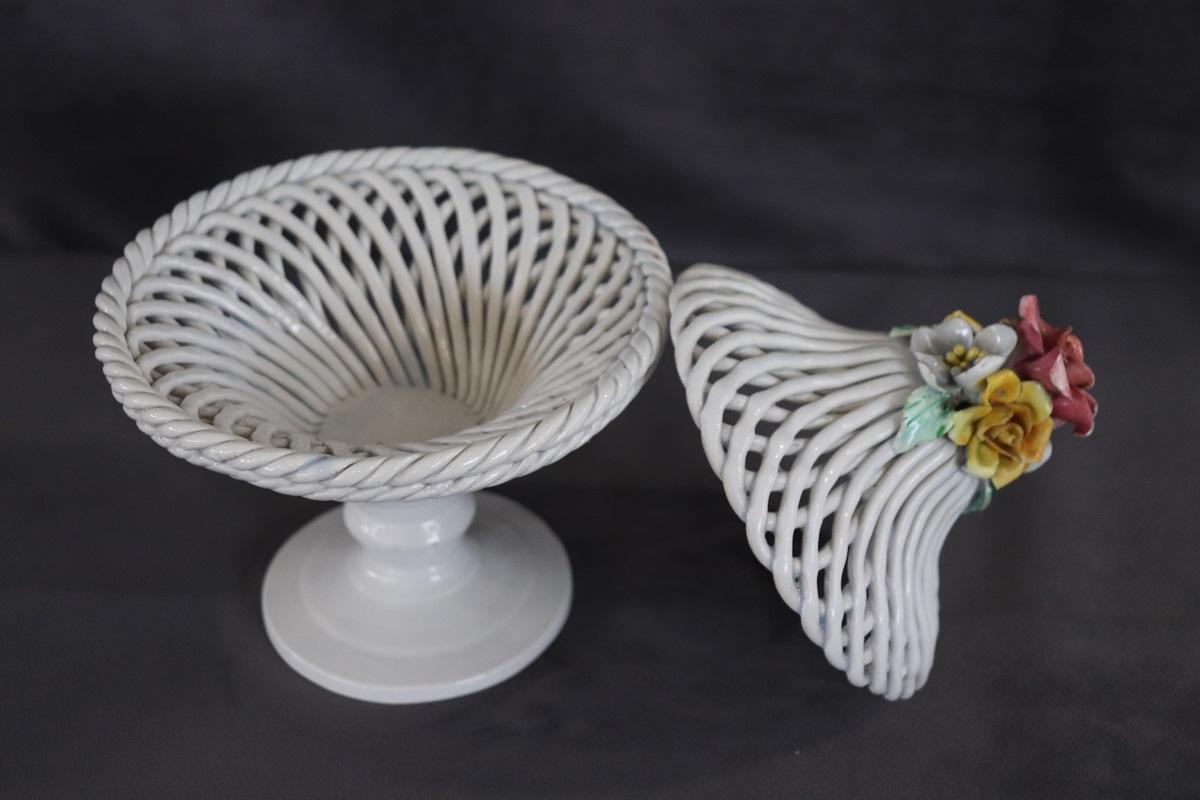 Italian Hand Painted Porcelain Decorative Basket For Sale 2