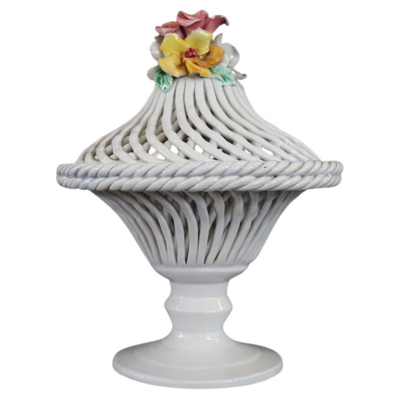 Italian Hand Painted Porcelain Decorative Basket