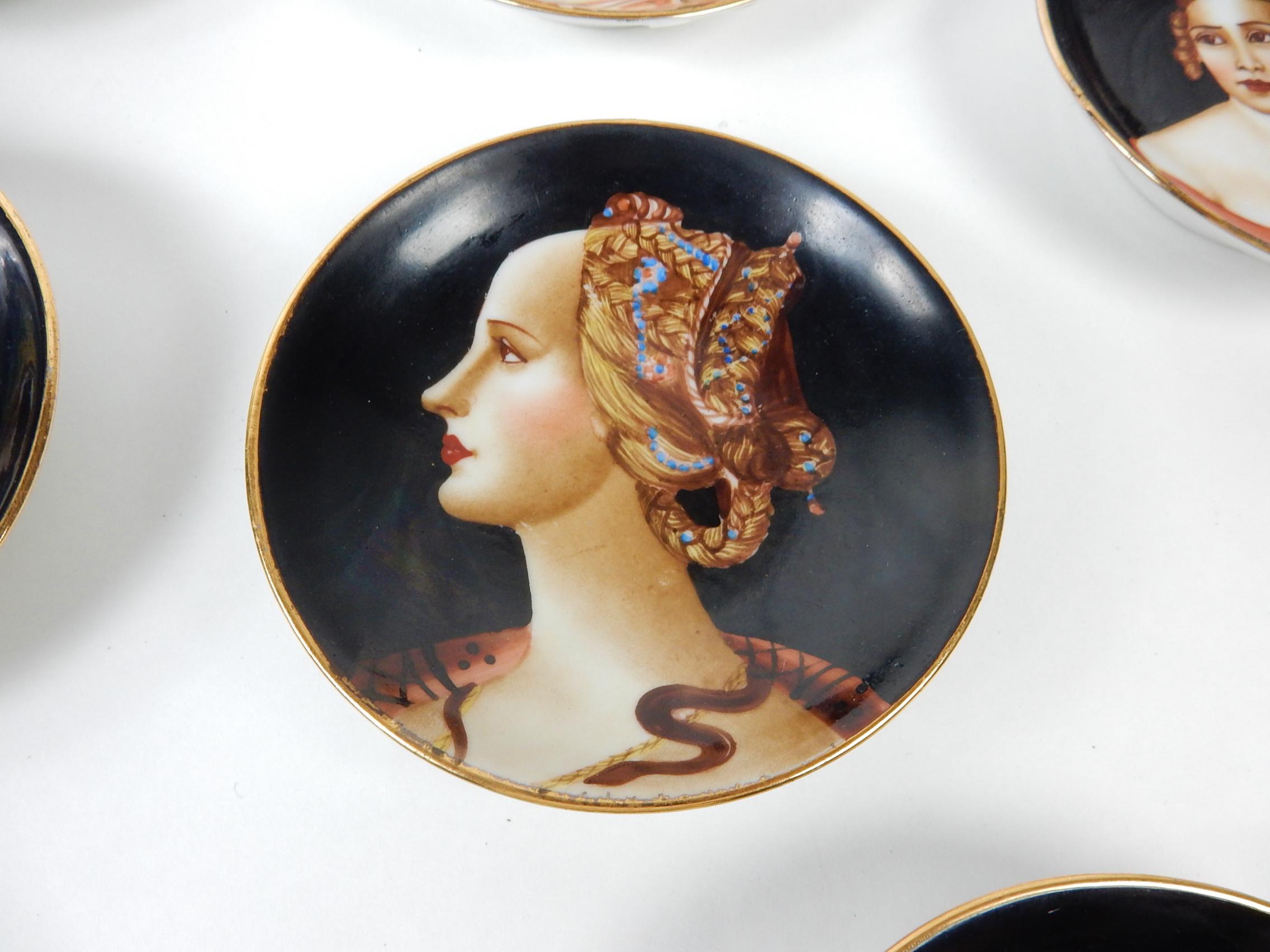 Renaissance Revival Italian Hand Painted Porcelain Renaissance Portrait Drink Coasters 16