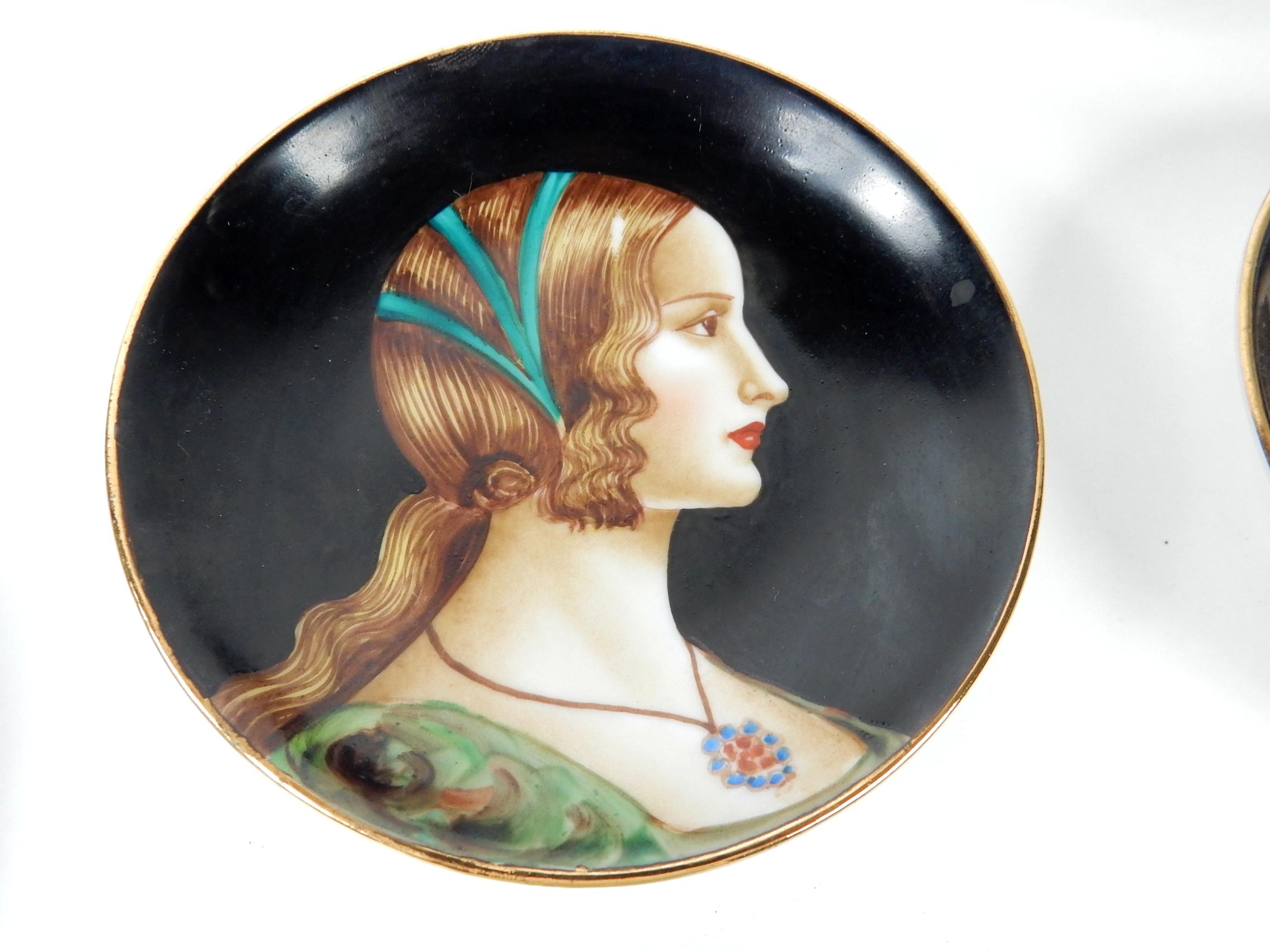 Italian Hand Painted Porcelain Renaissance Portrait Drink Coasters 16 In Good Condition In Las Vegas, NV