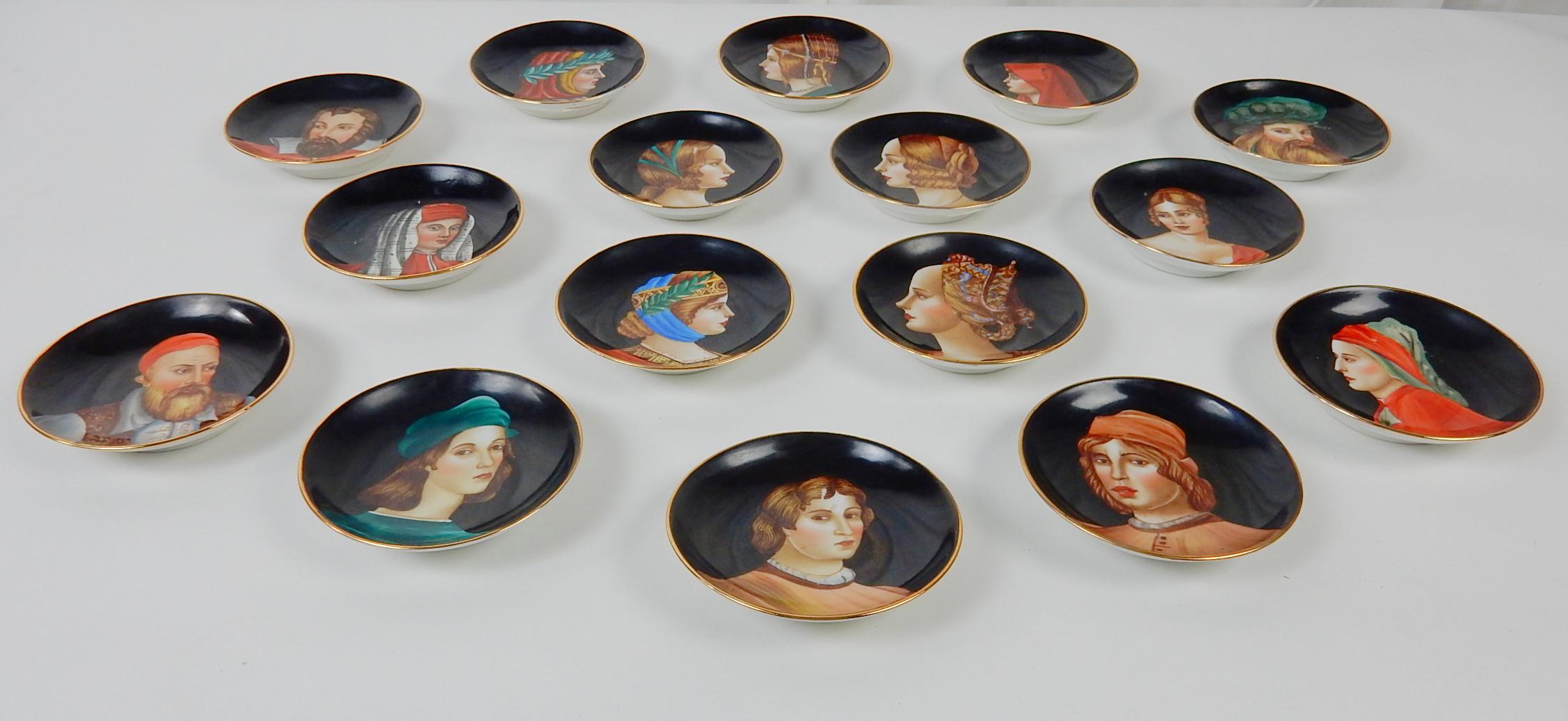 Italian Hand Painted Porcelain Renaissance Portrait Drink Coasters 16 1
