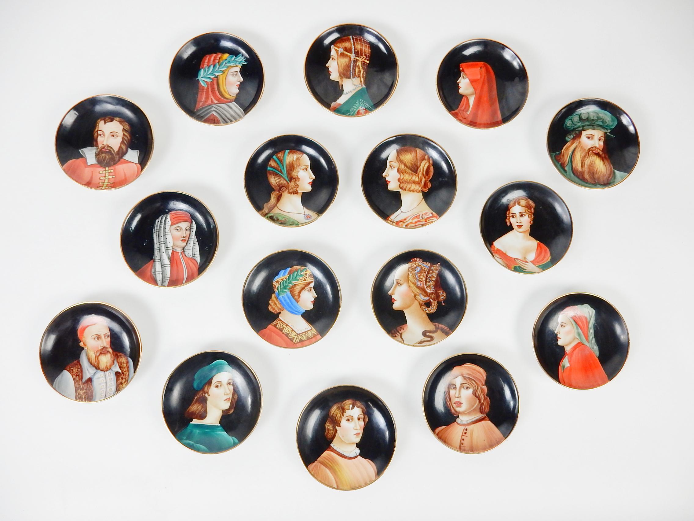 Italian Hand Painted Porcelain Renaissance Portrait Drink Coasters 16 4
