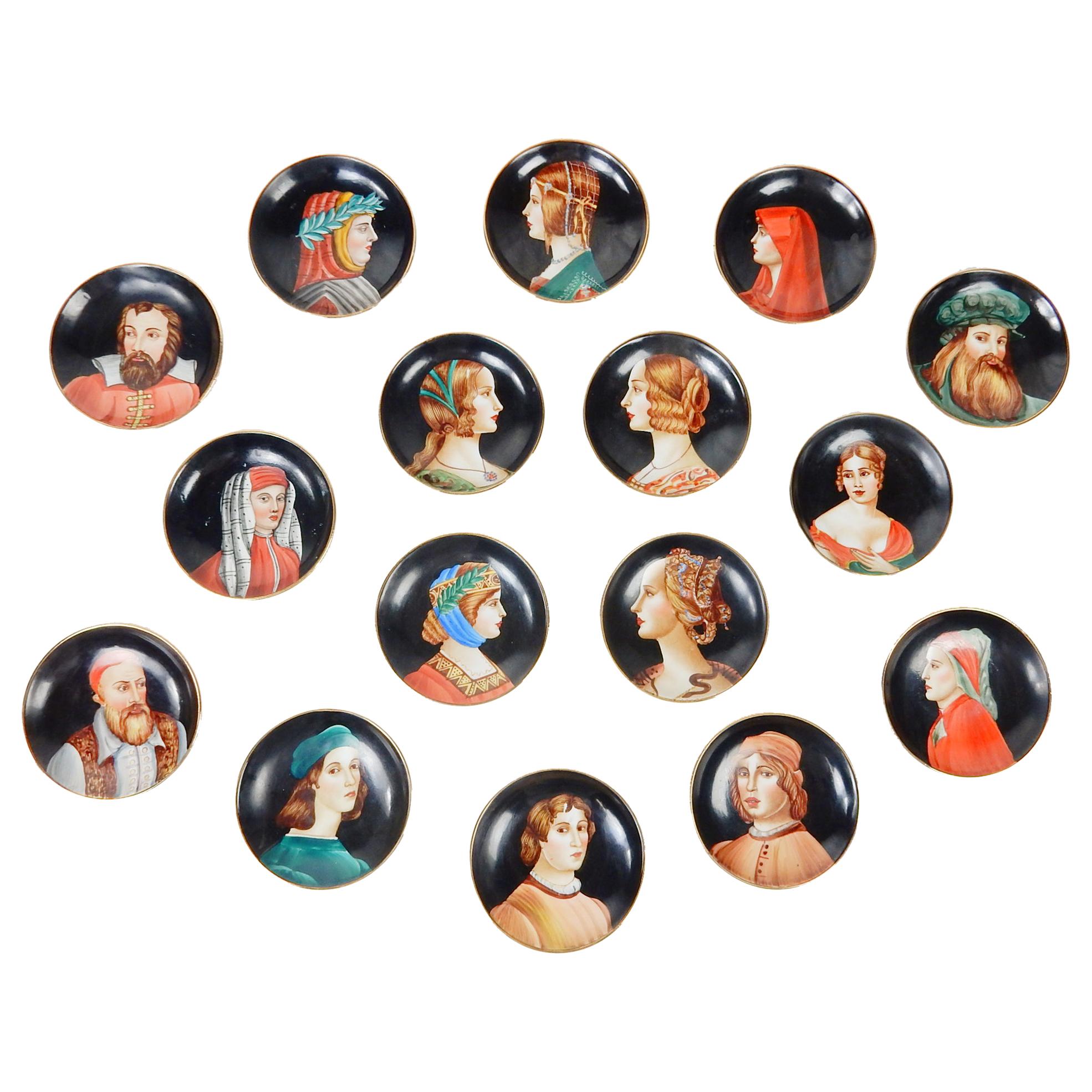Italian Hand Painted Porcelain Renaissance Portrait Drink Coasters 16