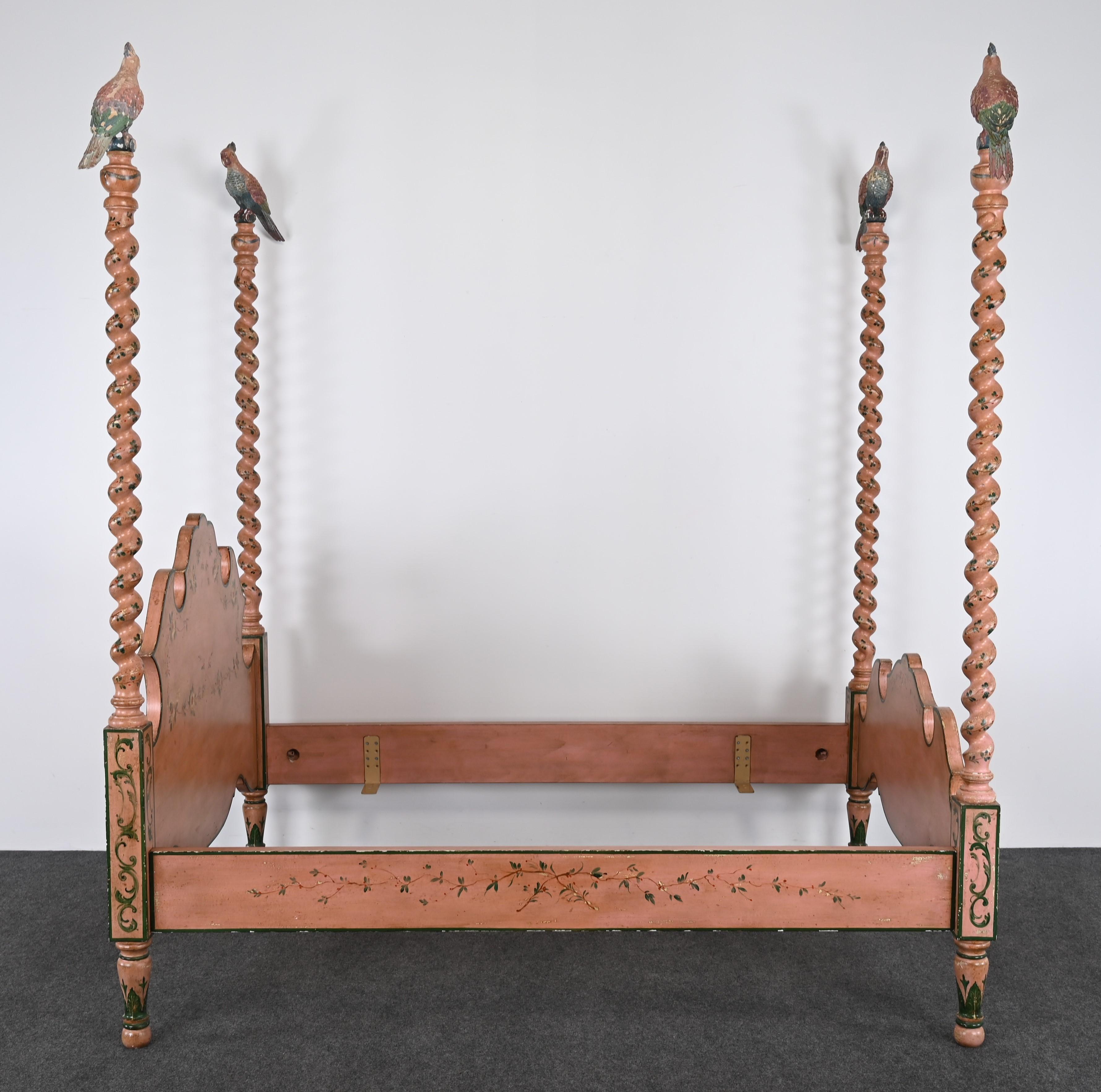 Italian Hand Painted Poster Bed by Patina Furniture Company, 1980s at