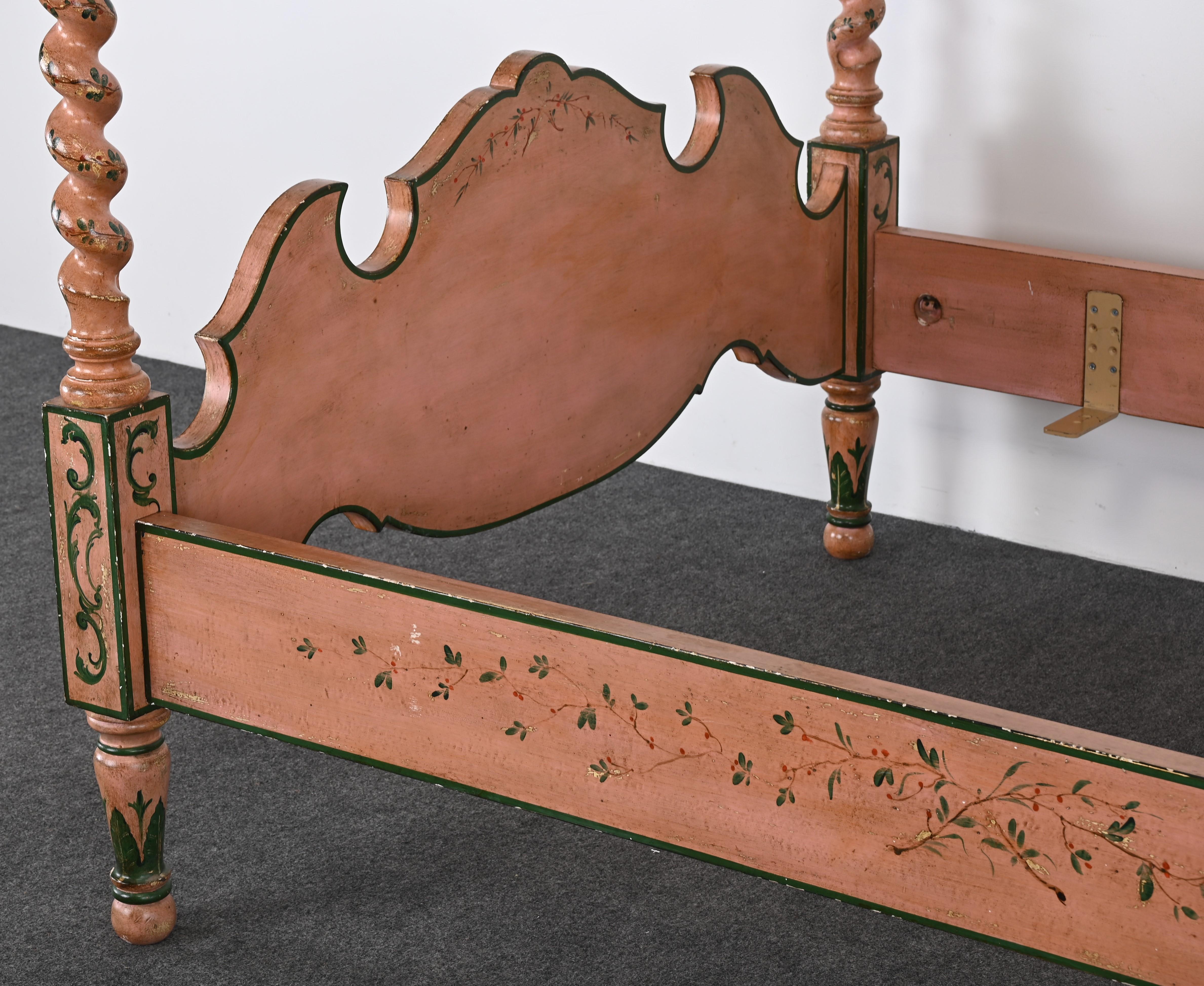 Italian Hand Painted Poster Bed by Patina Furniture Company, 1980s at