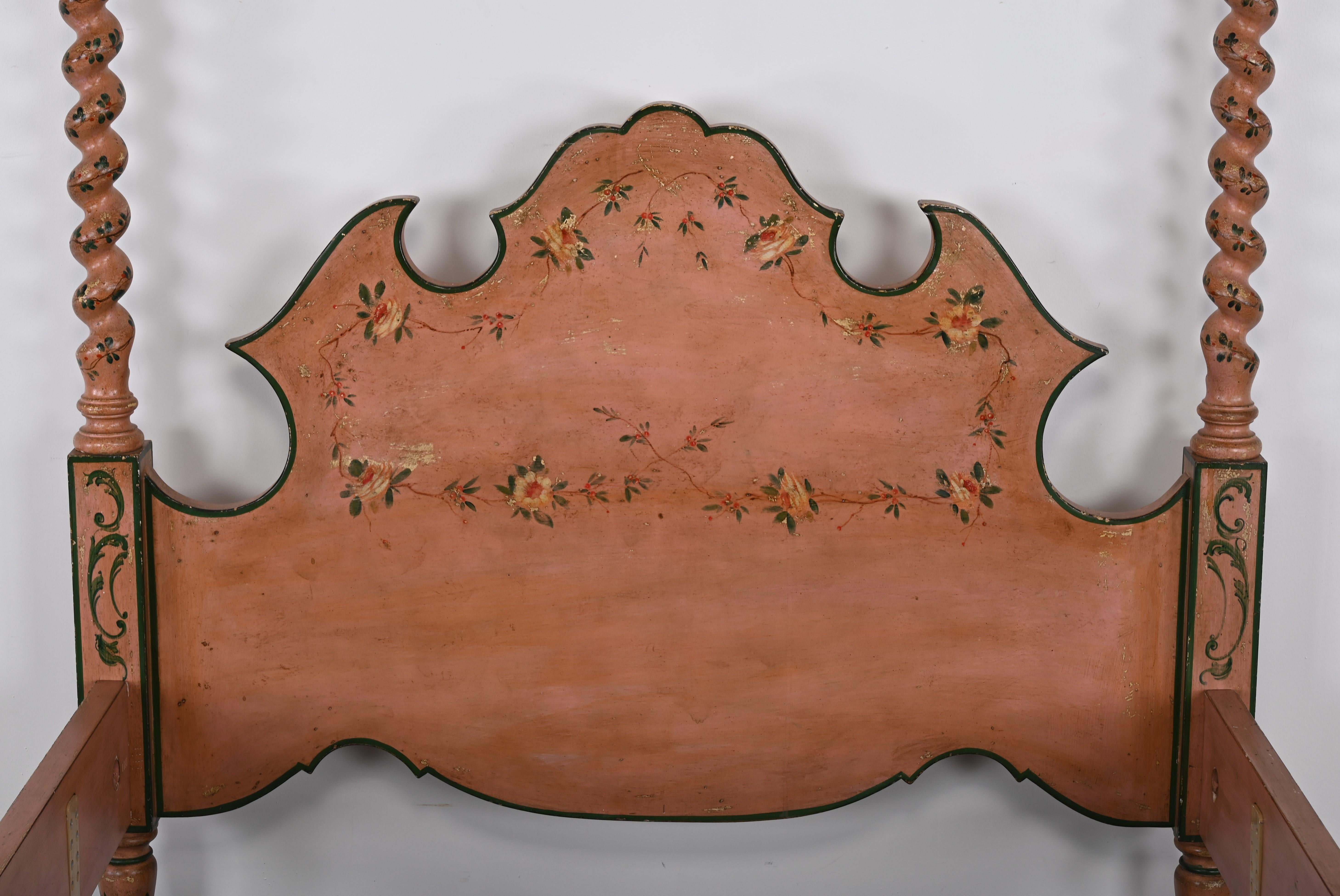 Italian Hand Painted Poster Bed by Patina Furniture Company, 1980s at