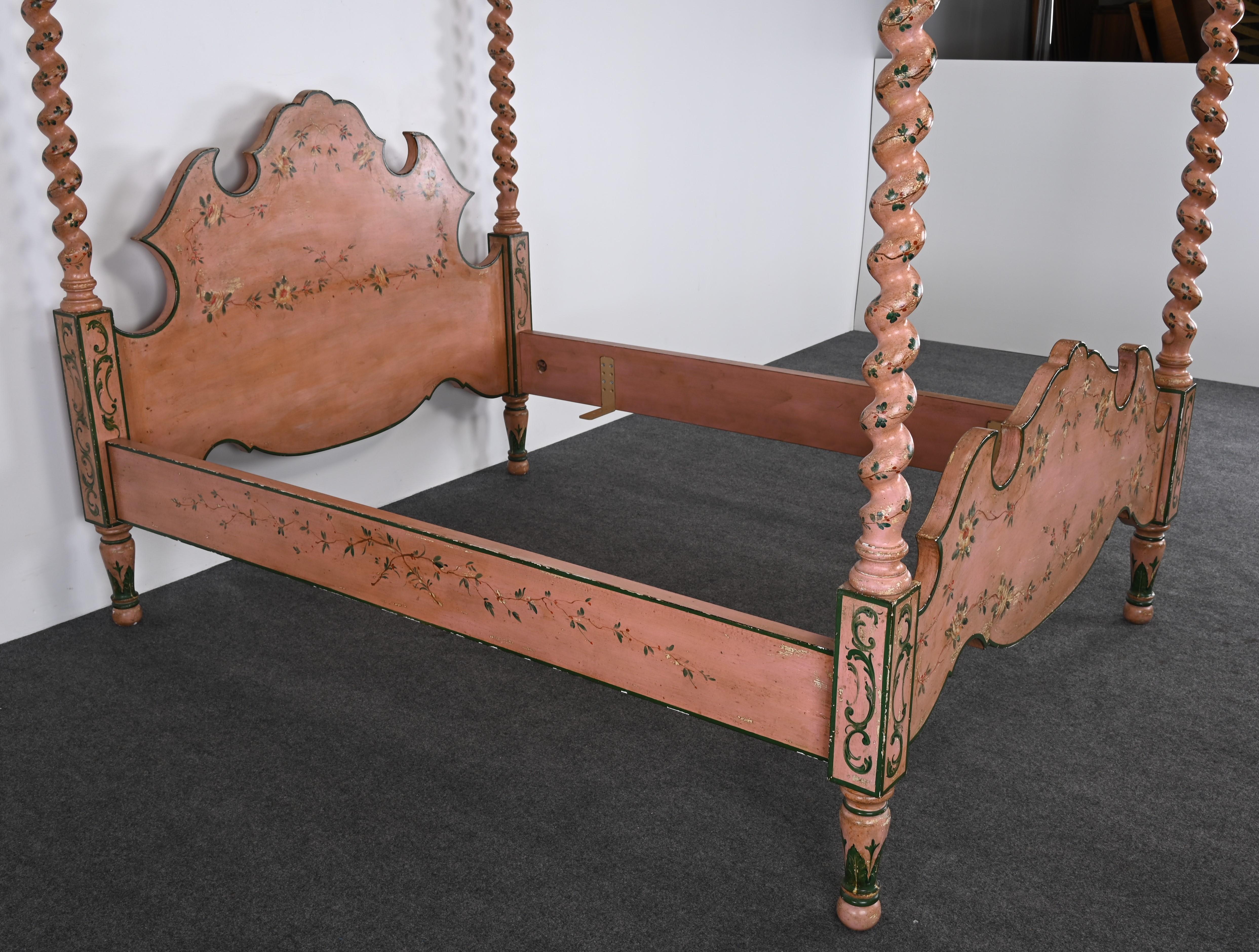 Italian Hand Painted Poster Bed by Patina Furniture Company, 1980s at