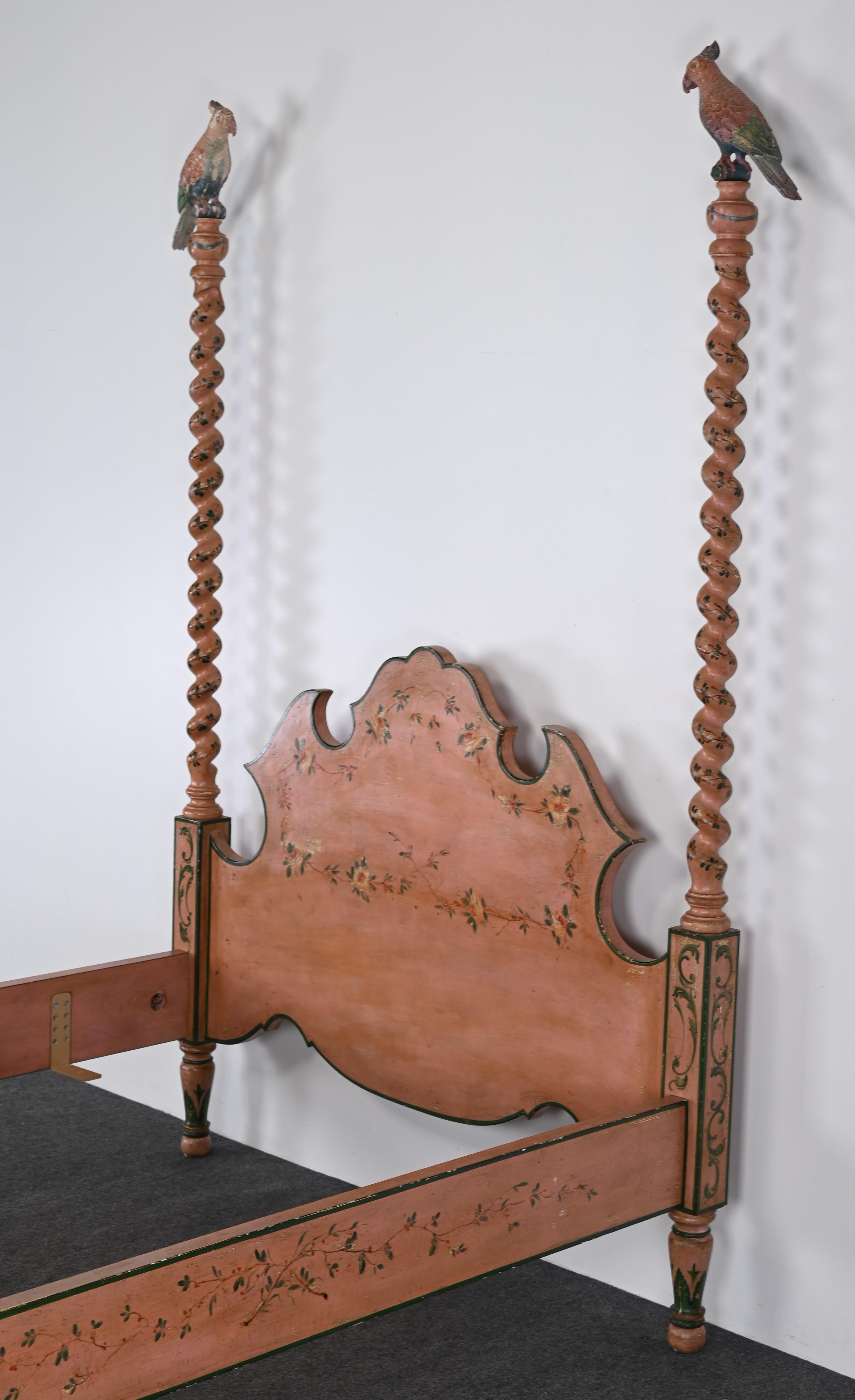 Italian Hand Painted Poster Bed by Patina Furniture Company, 1980s at