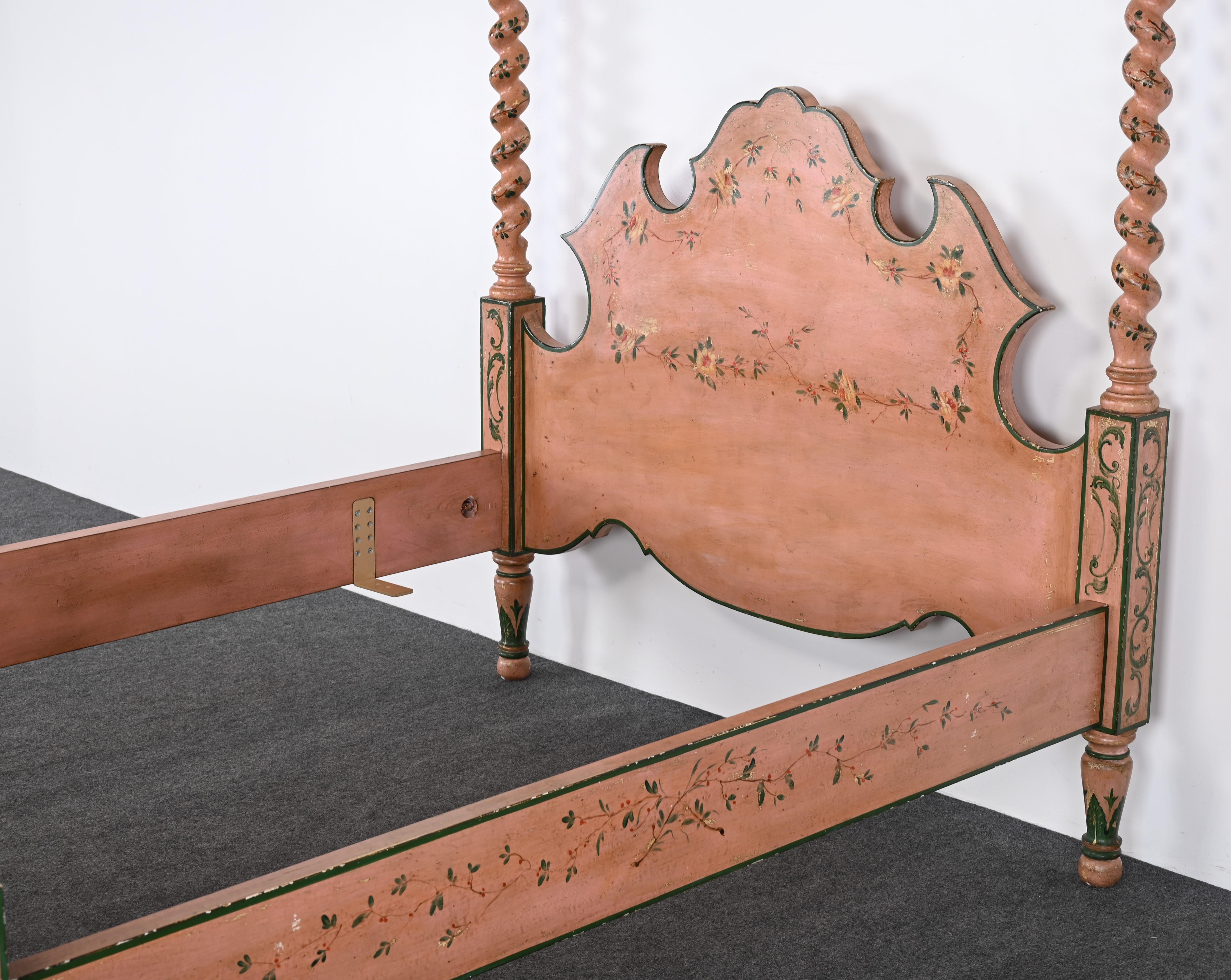 Italian Hand Painted Poster Bed by Patina Furniture Company, 1980s at