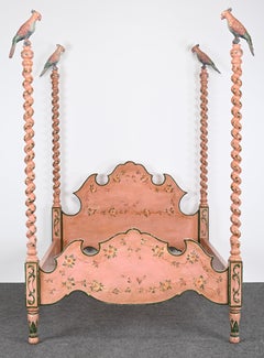 Italian Hand Painted Poster Bed by Patina Furniture Company, 1980s