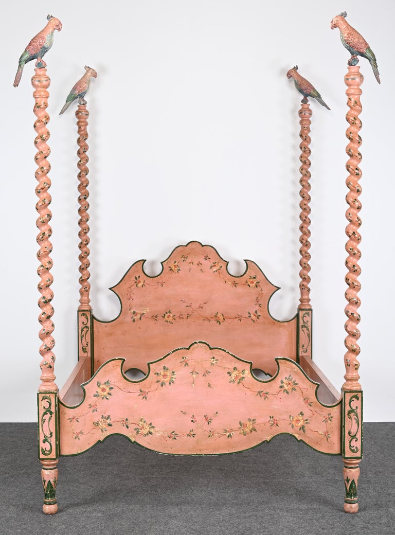 Italian Hand Painted Poster Bed by Patina Furniture Company, 1980s at