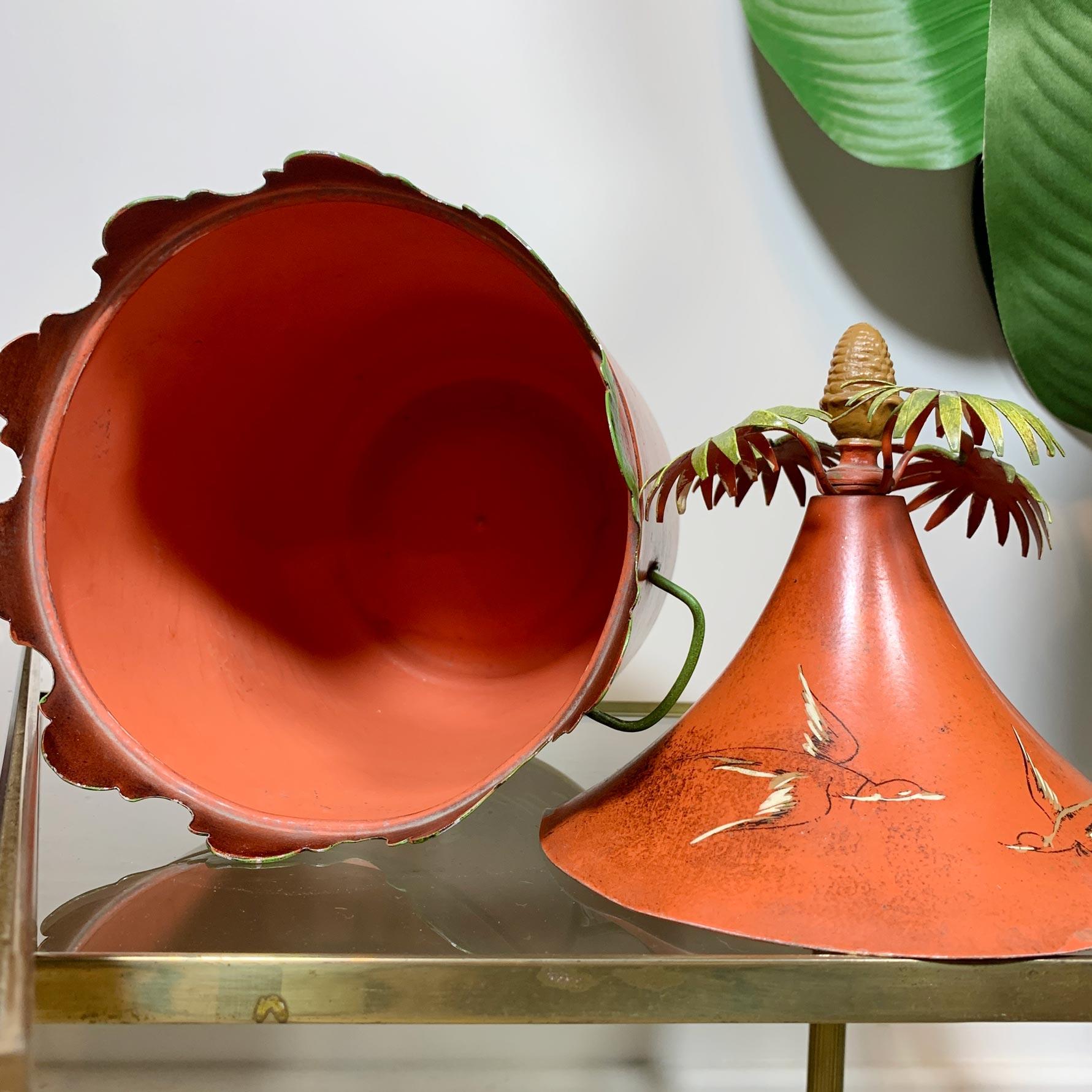 Italienische handbemalte rote Chinoiserie Eiskübel 1950er Jahre im Angebot 6