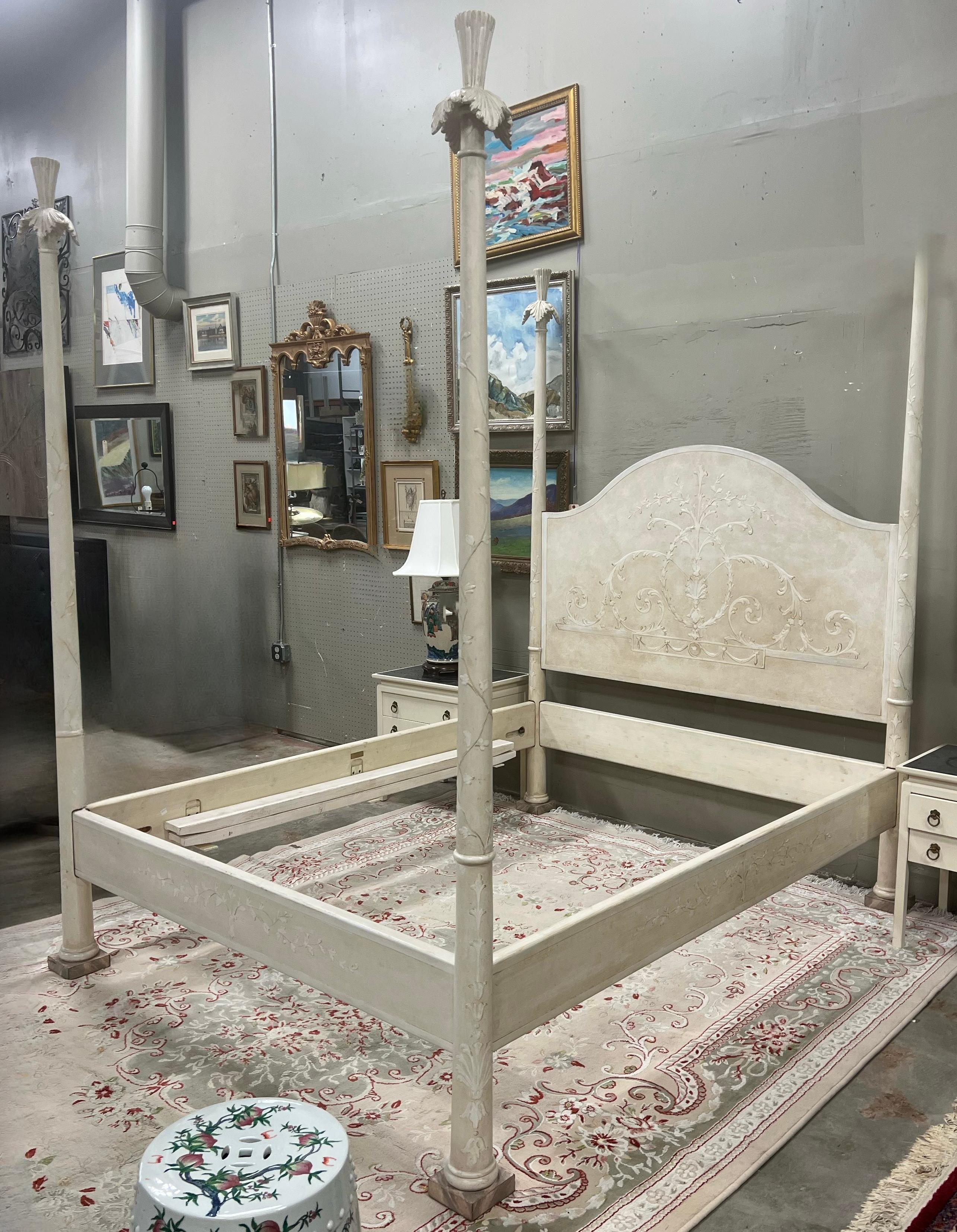Italian Hand Painted Regency Style Queen Bed W/ Palm Fronds By Patina For Sale 6