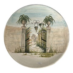 Italian Hand-Painted Round Ceramic Wall Plate, Decorative Art Pottery Plate