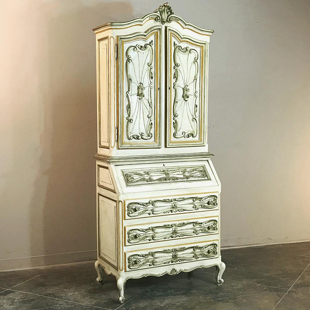 Hand-Carved Italian Hand Painted Secretary, Bookcase from Piemonte, Italy For Sale
