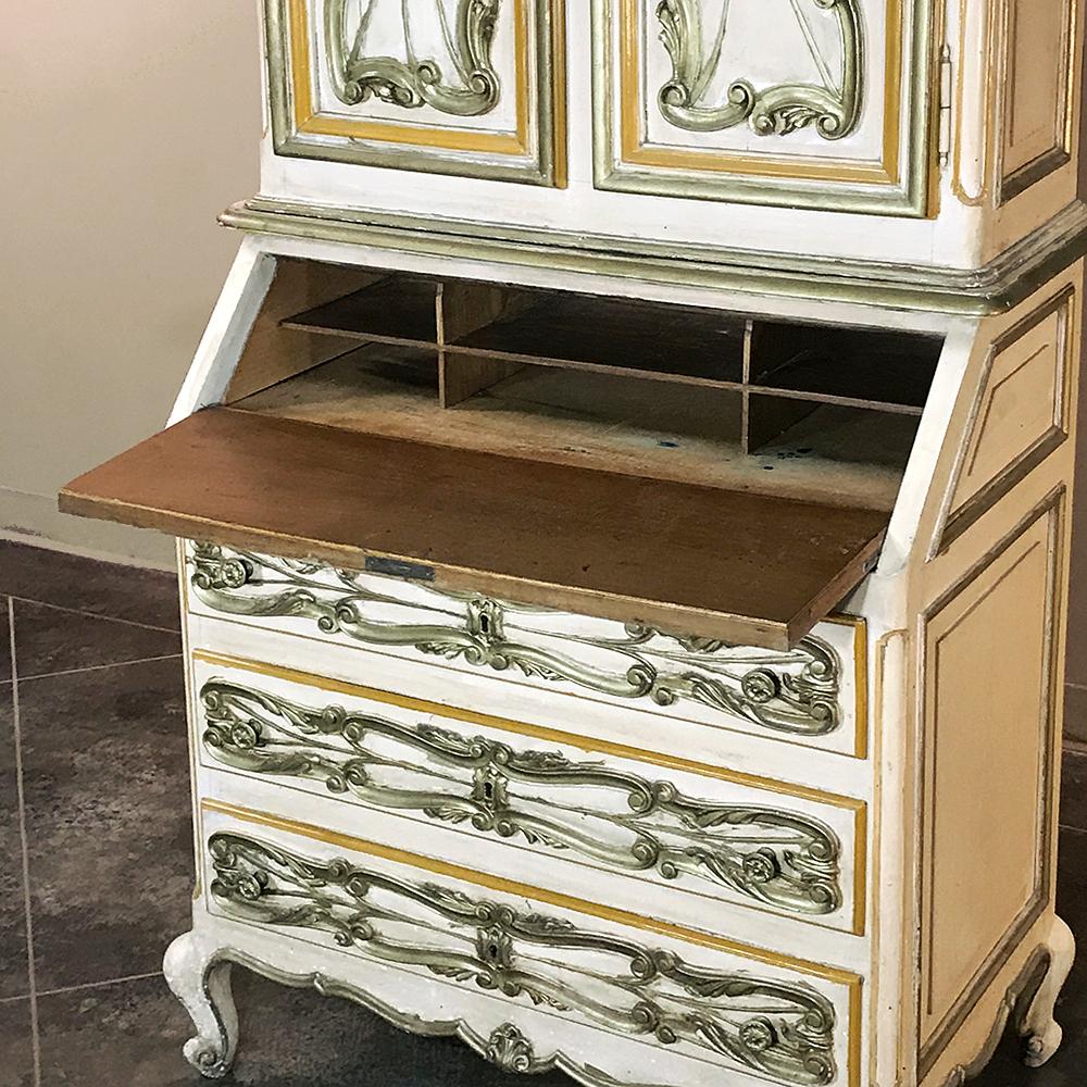 20th Century Italian Hand Painted Secretary, Bookcase from Piemonte, Italy For Sale