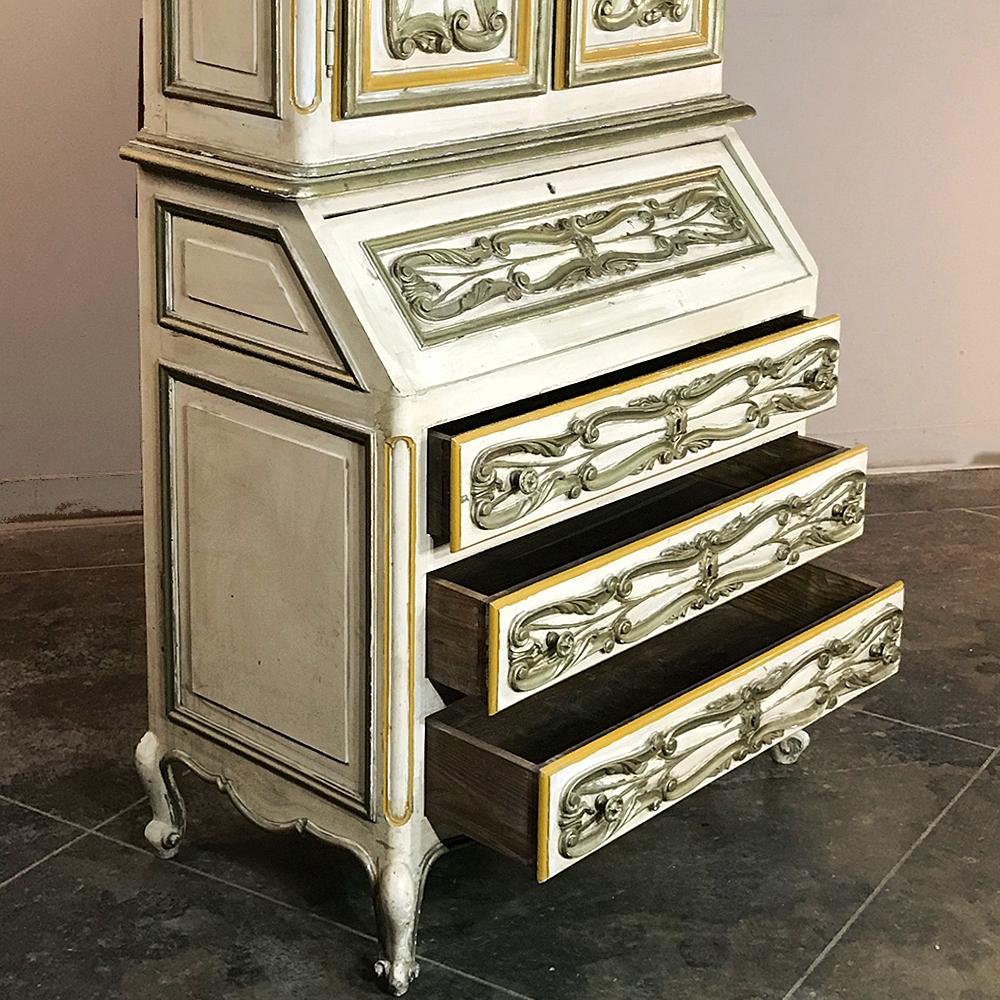 Walnut Italian Hand Painted Secretary, Bookcase from Piemonte, Italy For Sale