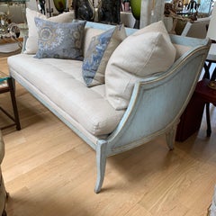 Made to Order Italian Hand Painted Sleigh Settee, Antiqued Blue Crackle Finish