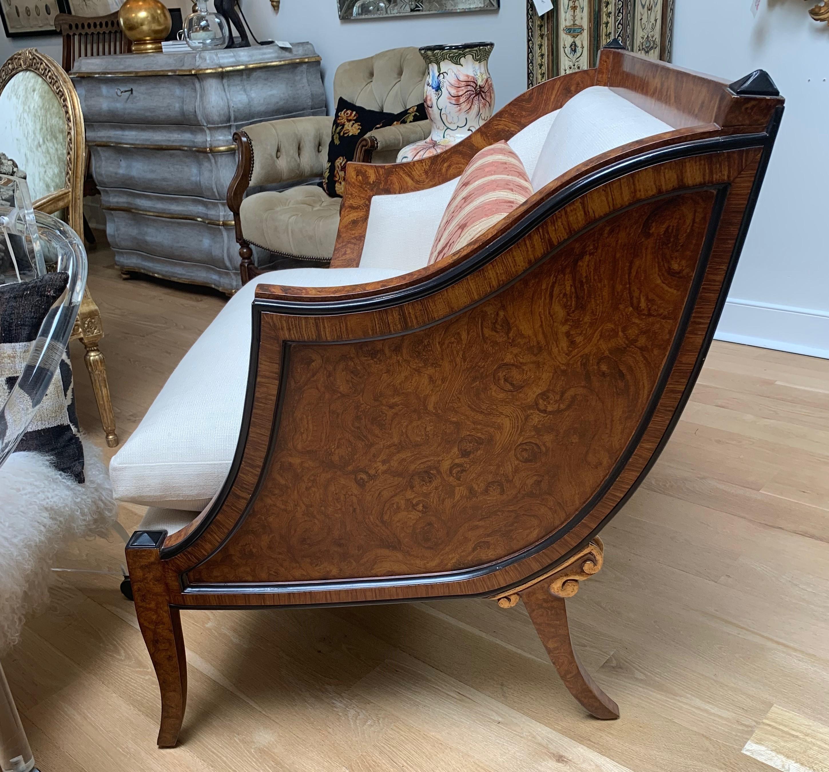 Italian Hand Painted Sleigh Settee, Antiqued Blue Crackle Finish  In Good Condition For Sale In Los Angeles, CA