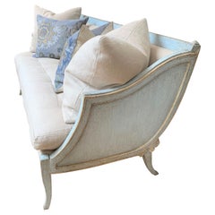 Italian Hand Painted Sleigh Settee, Antiqued Blue Crackle Finish 