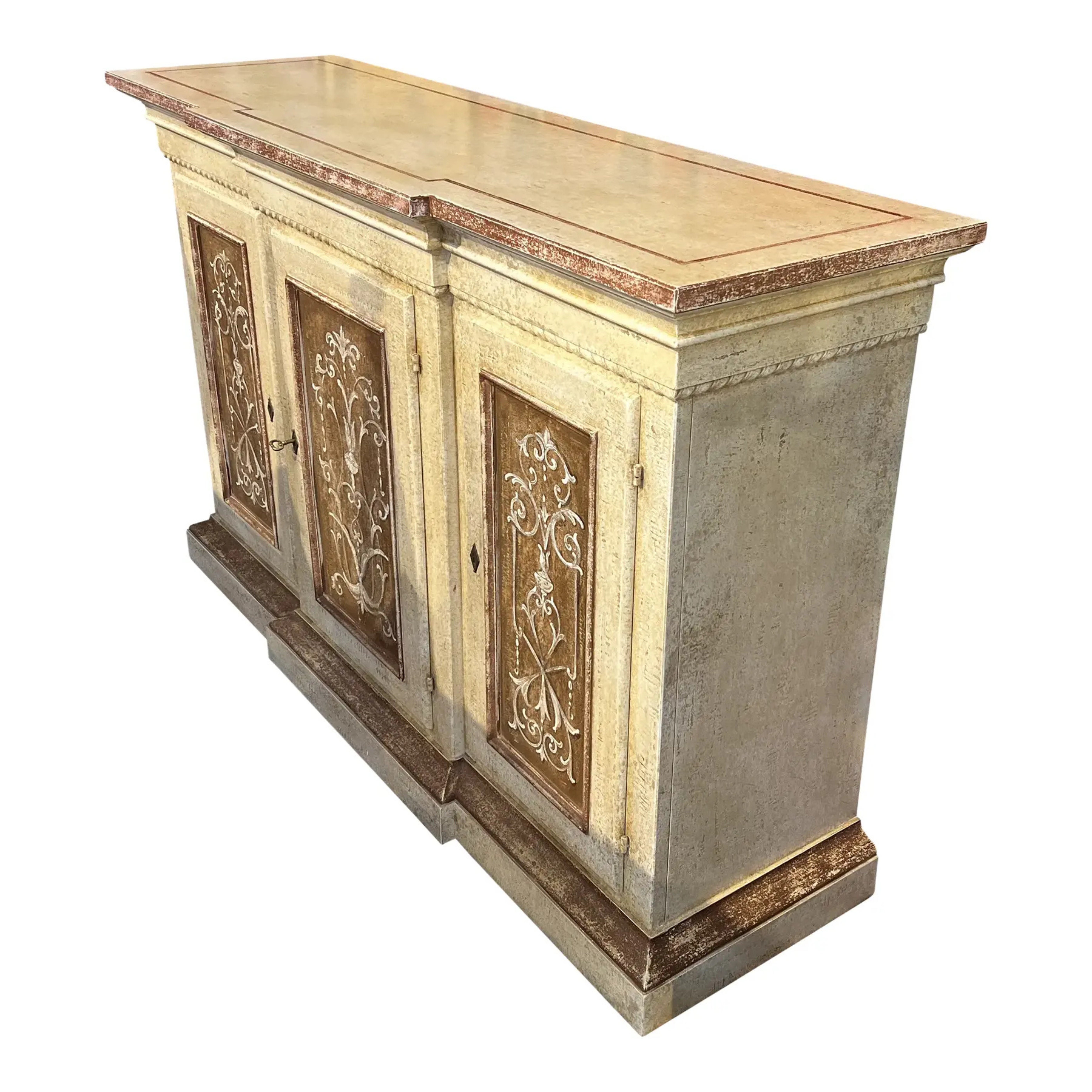 Italian Painted 3-Door Buffet with Adjustable Shelf For Sale