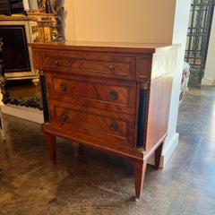 Italian Hand-Painted Three-Drawer Chest in Distressed Black with Cream Floral