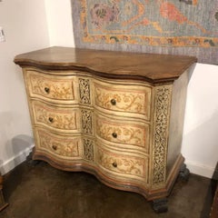 Italian Hand-Painted Three-Drawer Chest with Curved Front and Faux Marble Top