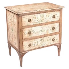 Italian Hand-Painted Three-Drawer Commode, Ivory Patina with Green & Gold 1960