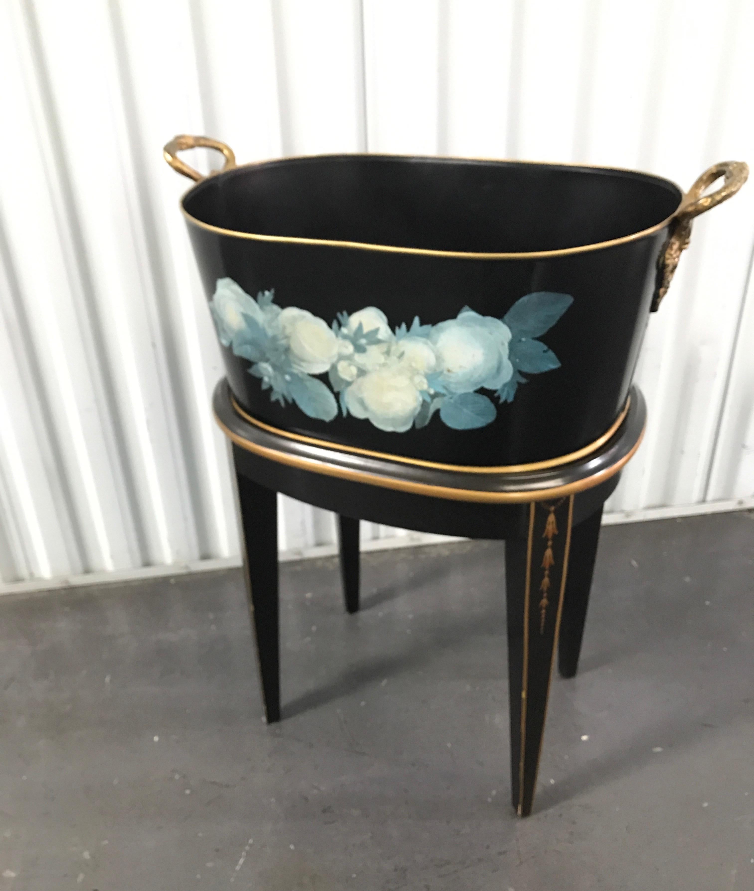 20th Century Italian Hand Painted Tole Planter on Stand