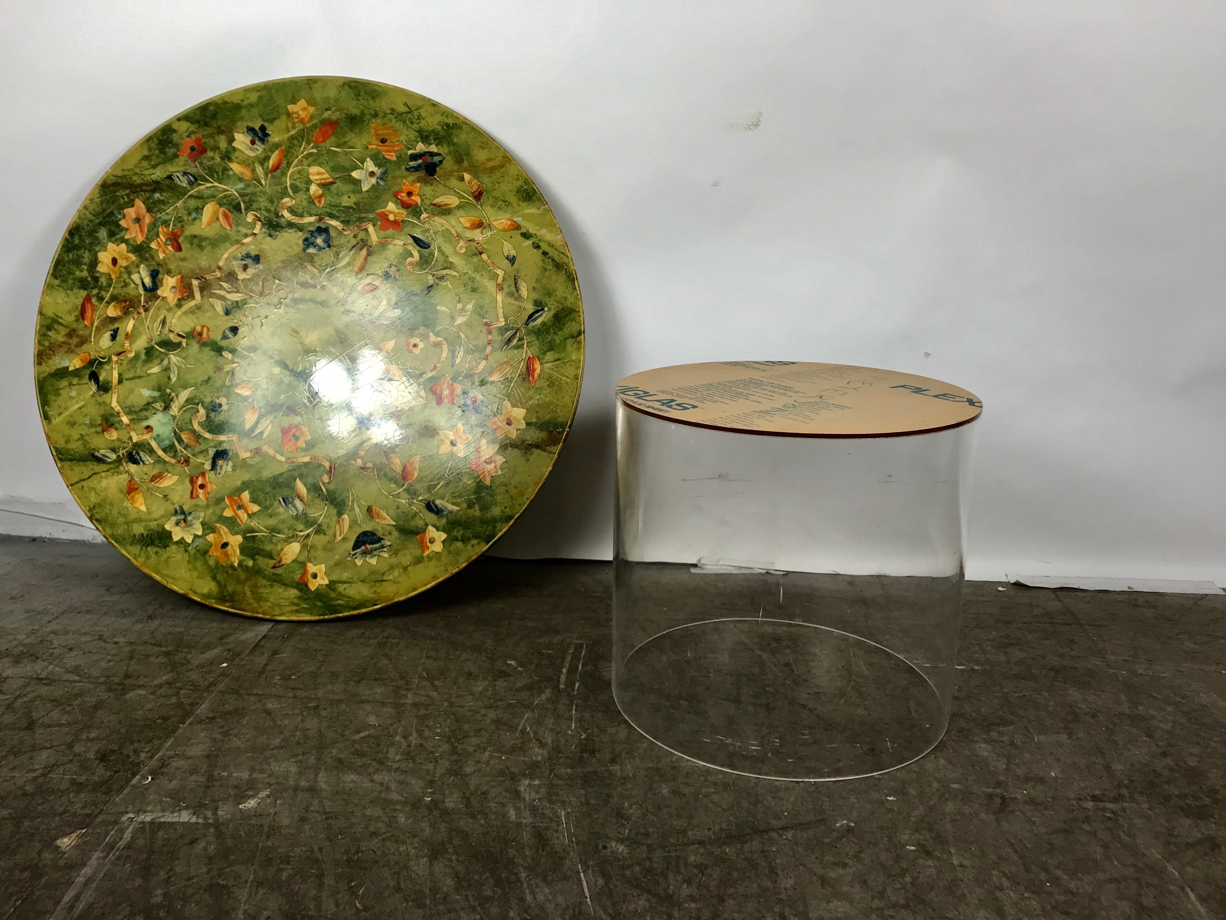 Italian Hand Painted Top and Lucite Coffee Table Attributed to Emilo Martelli For Sale 2