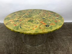 Italian Hand Painted Top and Lucite Coffee Table Attributed to Emilo Martelli