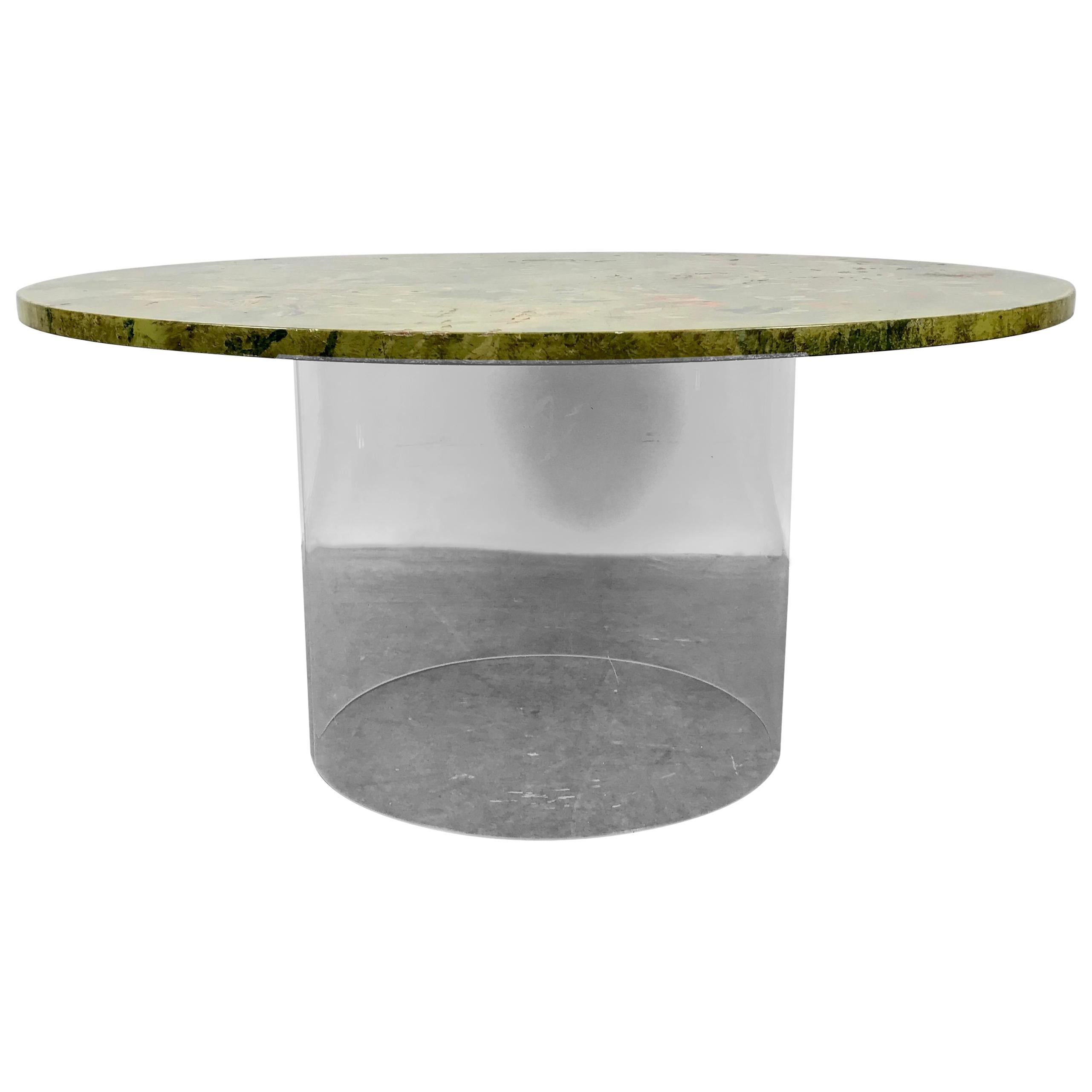 Italian Hand Painted Top and Lucite Coffee Table Attributed to Emilo Martelli