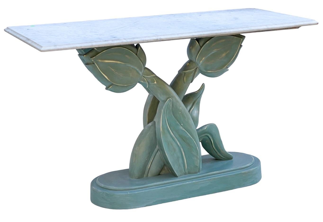 Italian Hand Painted Tulip Form Marble Top Console Tables Att. Casa Bique - Pair In Good Condition For Sale In Kennesaw, GA